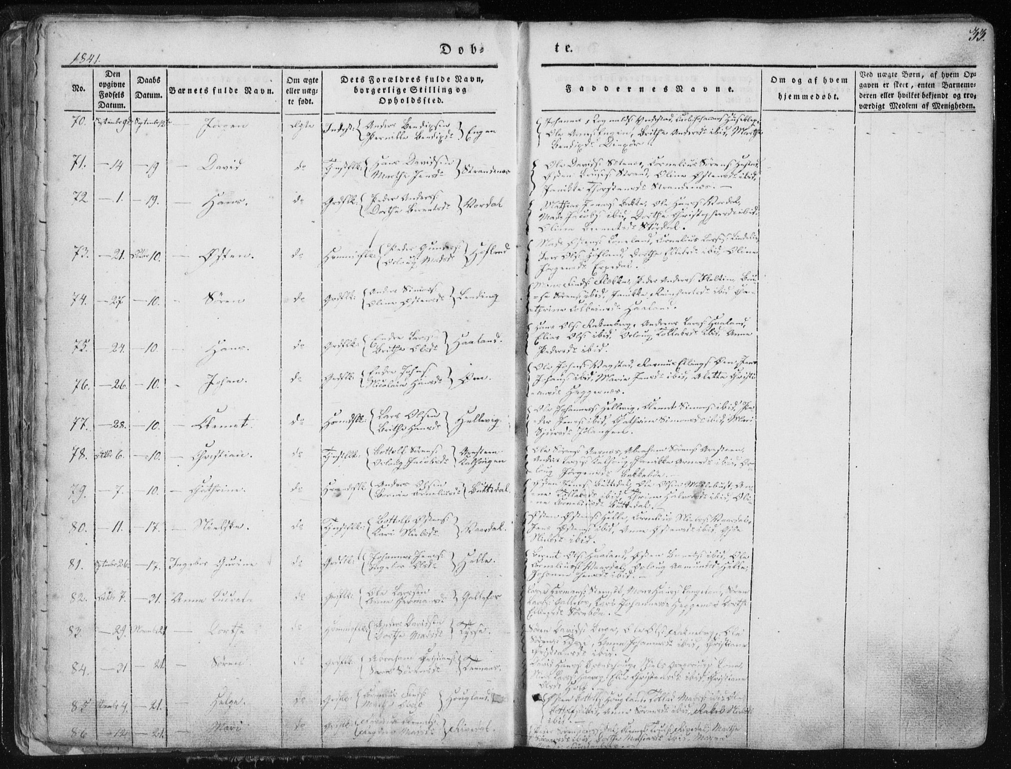 Fjaler sokneprestembete, AV/SAB-A-79801/H/Haa/Haaa/L0006: Parish register (official) no. A 6, 1835-1884, p. 33