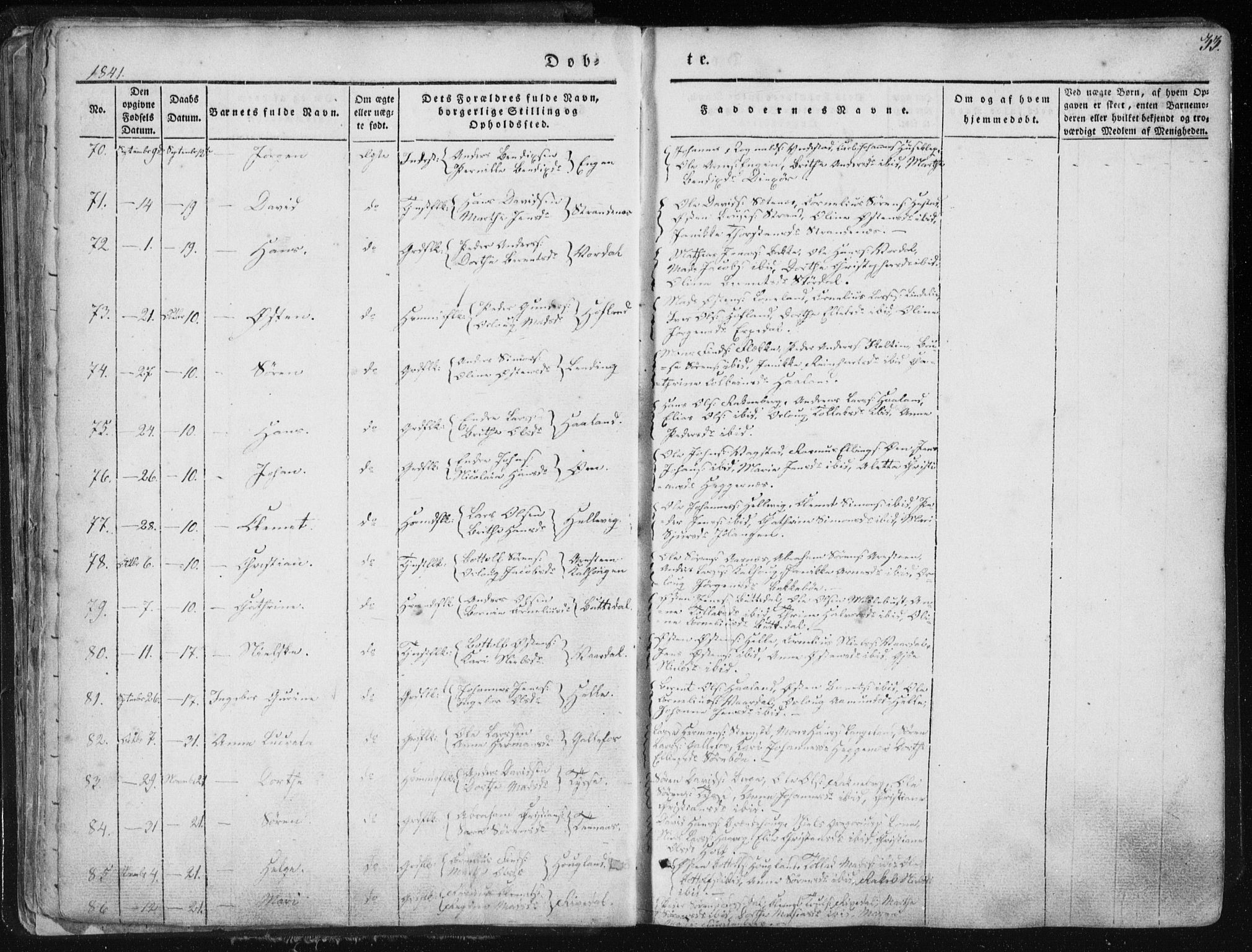 Fjaler sokneprestembete, AV/SAB-A-79801/H/Haa/Haaa/L0006: Parish register (official) no. A 6, 1835-1884, p. 33