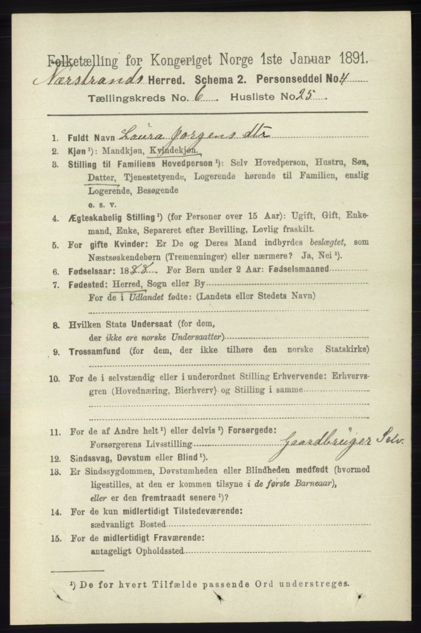 RA, 1891 census for 1139 Nedstrand, 1891, p. 1139