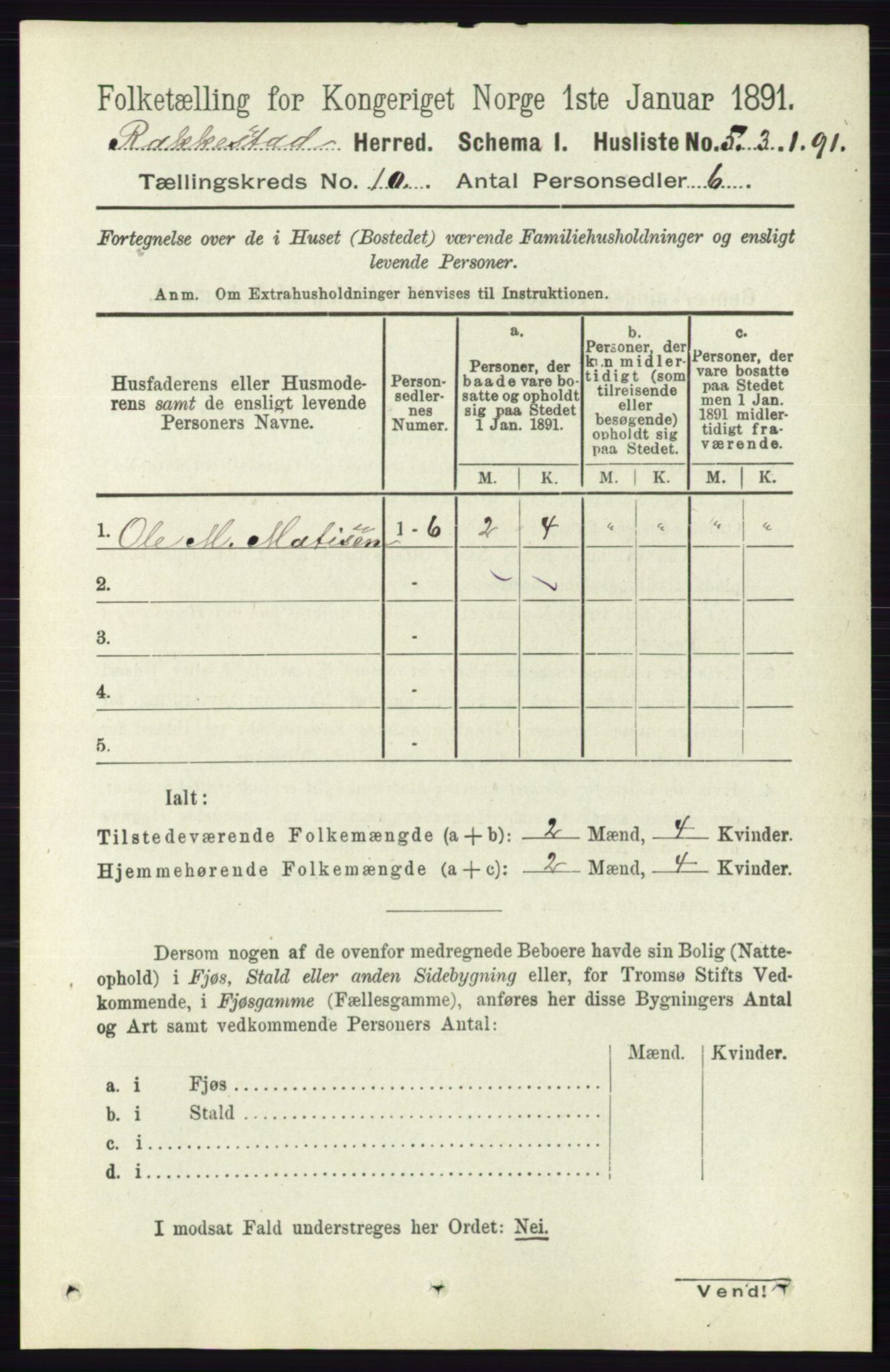 RA, 1891 census for 0128 Rakkestad, 1891, p. 4330