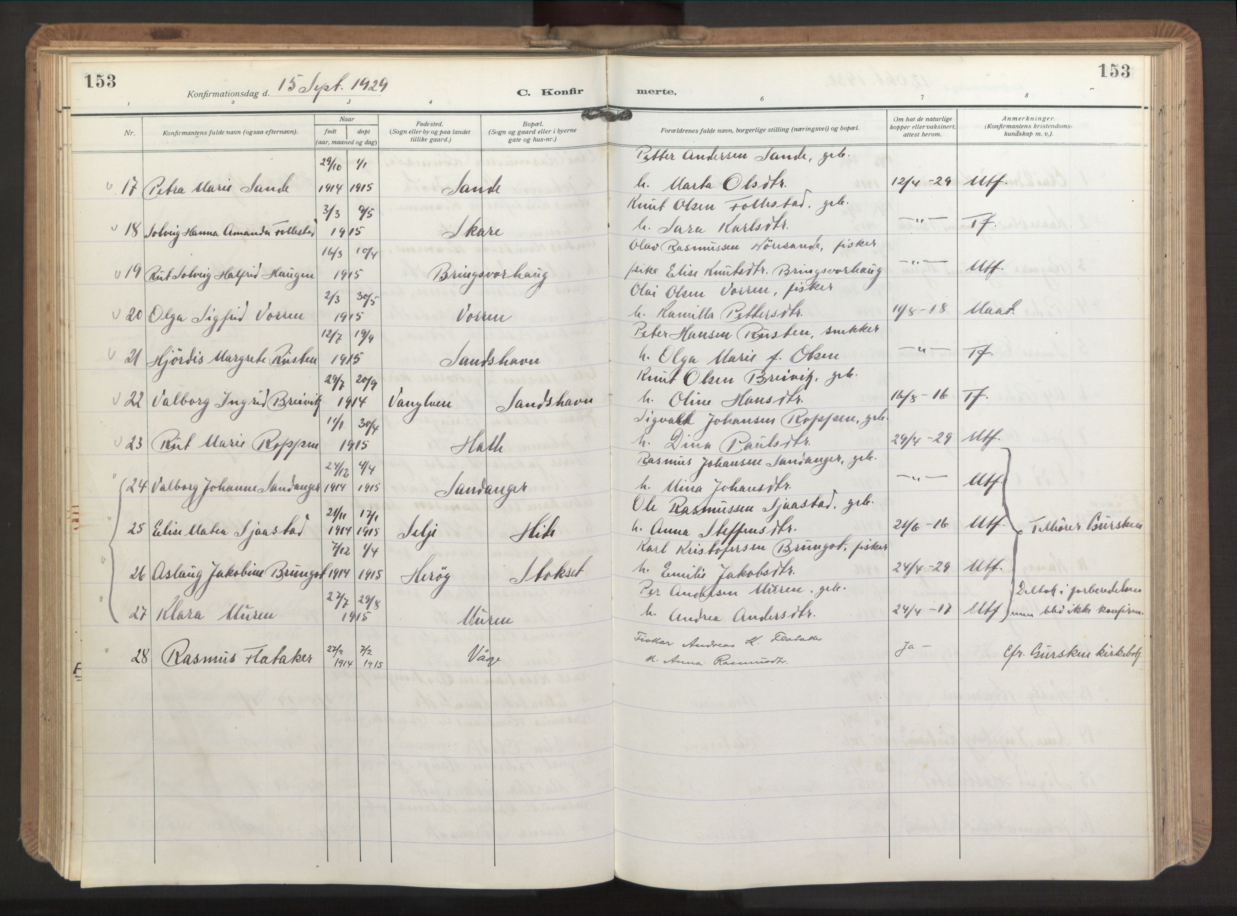 Ministerialprotokoller, klokkerbøker og fødselsregistre - Møre og Romsdal, AV/SAT-A-1454/503/L0044: Parish register (official) no. 503A12, 1918-1931, p. 153