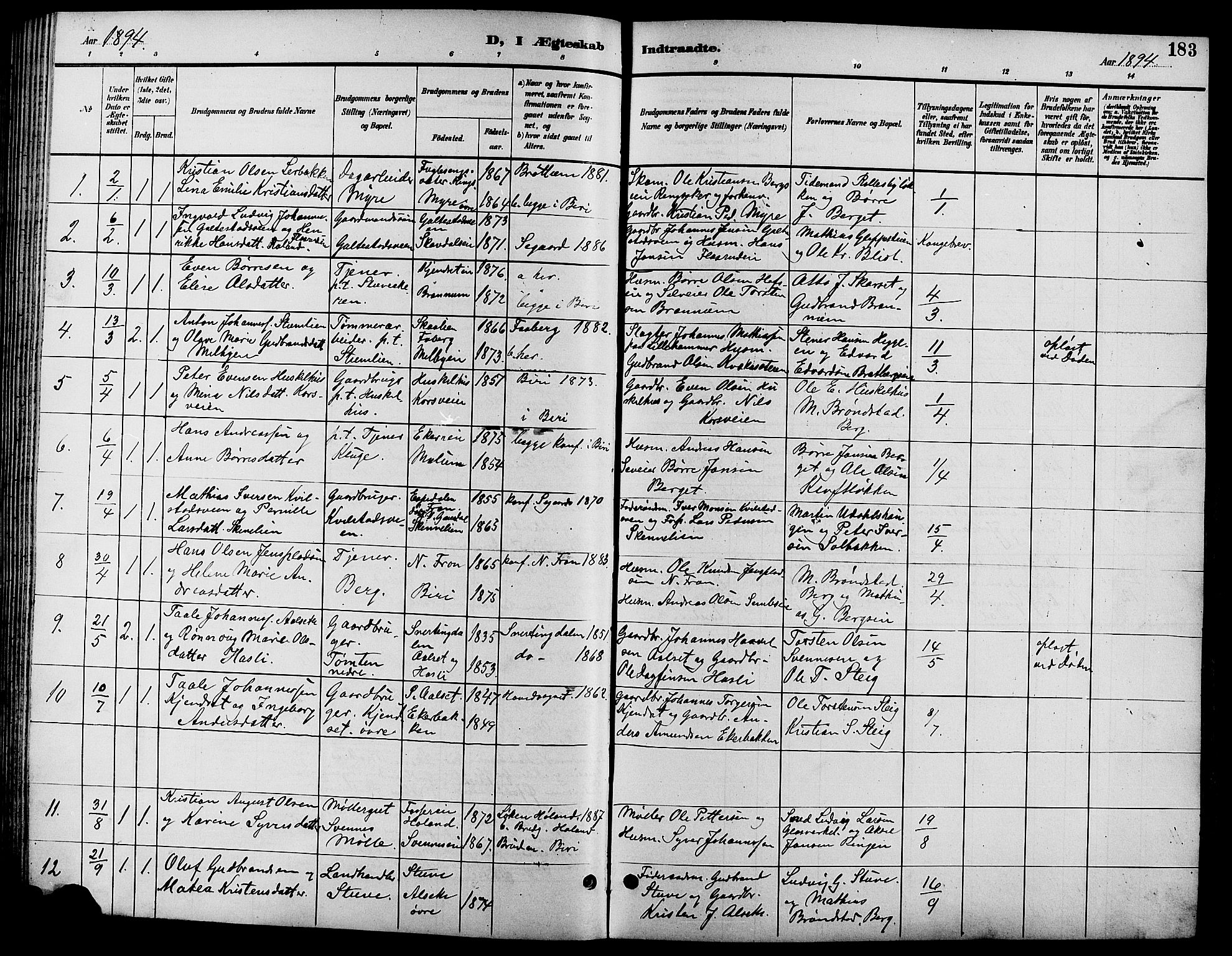 Biri prestekontor, SAH/PREST-096/H/Ha/Hab/L0004: Parish register (copy) no. 4, 1892-1909, p. 183