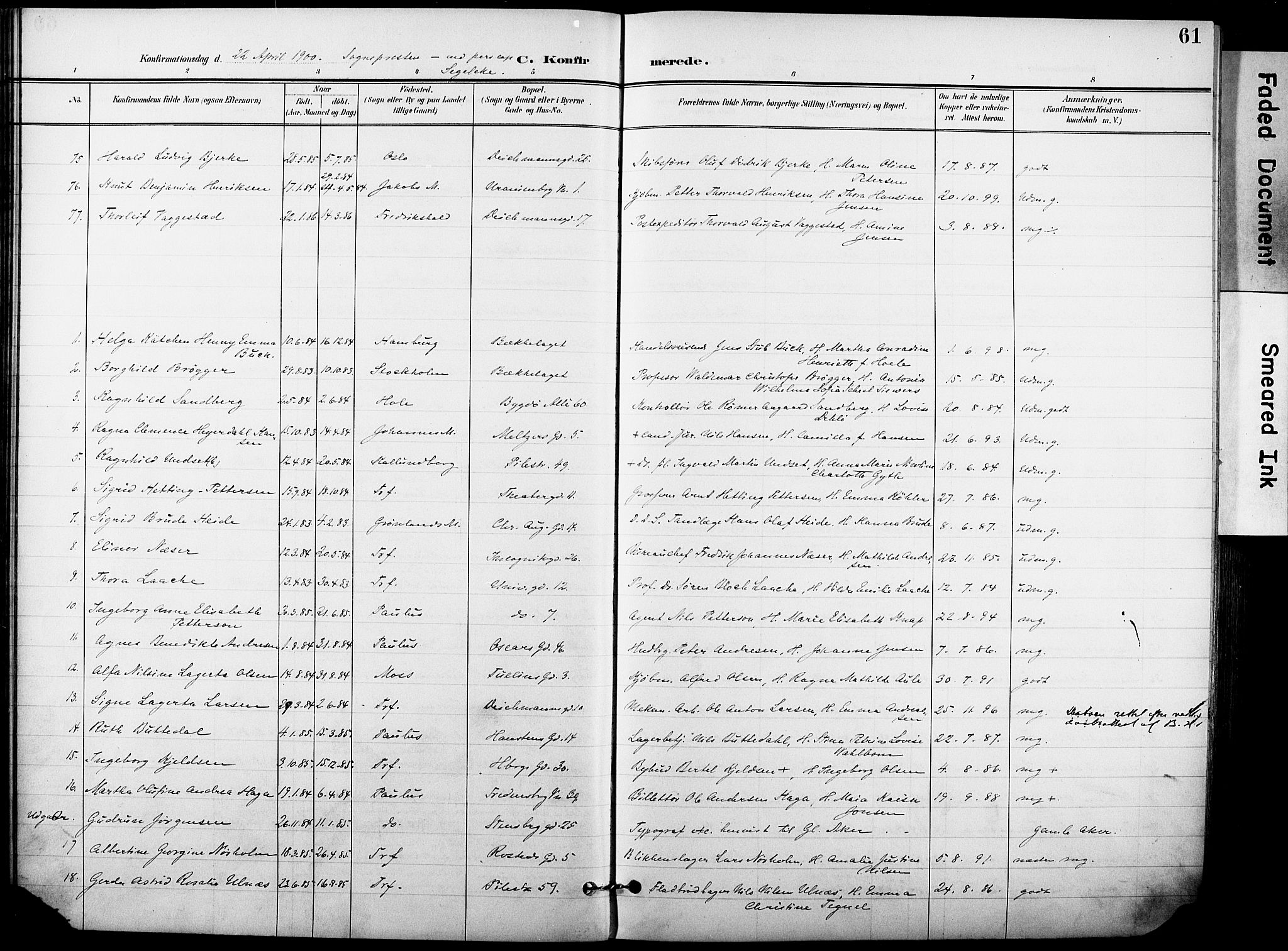 Trefoldighet prestekontor Kirkebøker, SAO/A-10882/F/Fb/L0004: Parish register (official) no. II 4, 1896-1915, p. 61