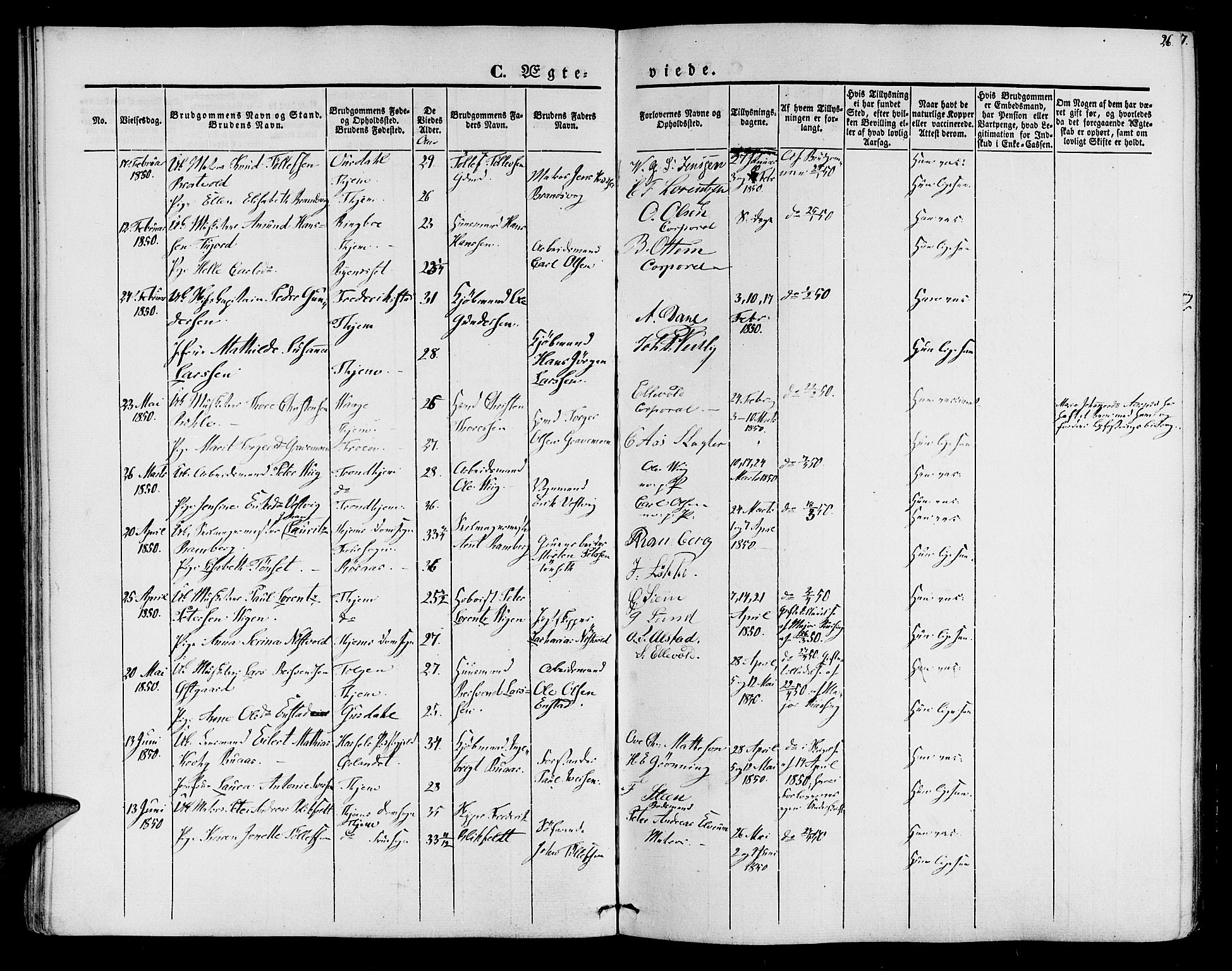 Ministerialprotokoller, klokkerbøker og fødselsregistre - Sør-Trøndelag, SAT/A-1456/602/L0111: Parish register (official) no. 602A09, 1844-1867, p. 26