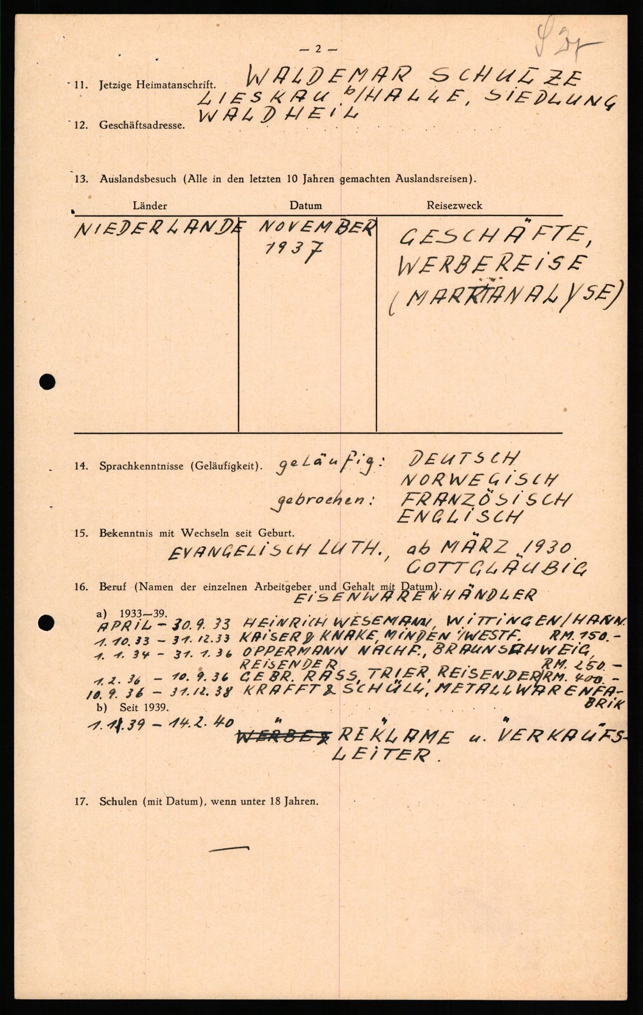 Forsvaret, Forsvarets overkommando II, AV/RA-RAFA-3915/D/Db/L0030: CI Questionaires. Tyske okkupasjonsstyrker i Norge. Tyskere., 1945-1946, p. 410