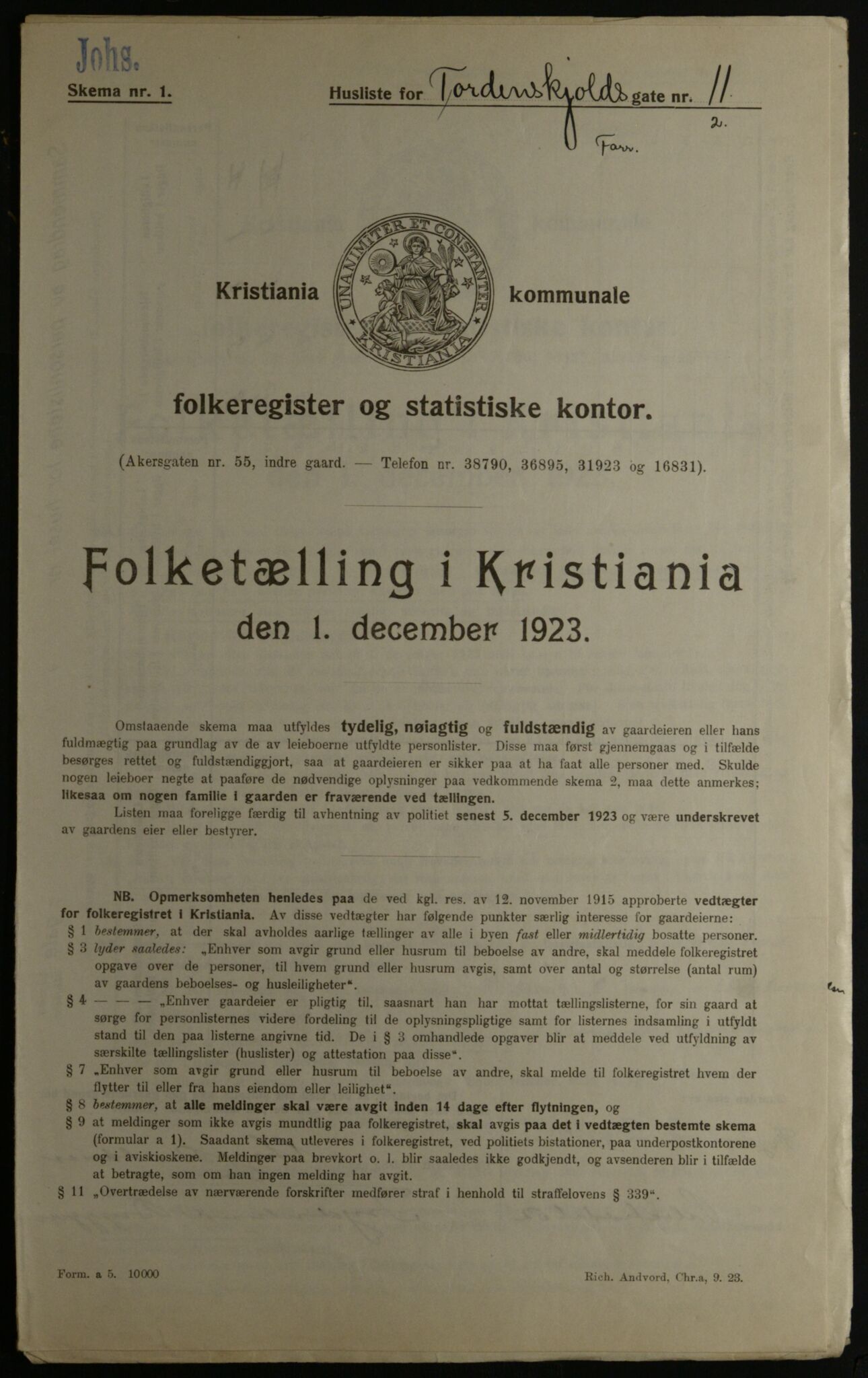 OBA, Municipal Census 1923 for Kristiania, 1923, p. 125584