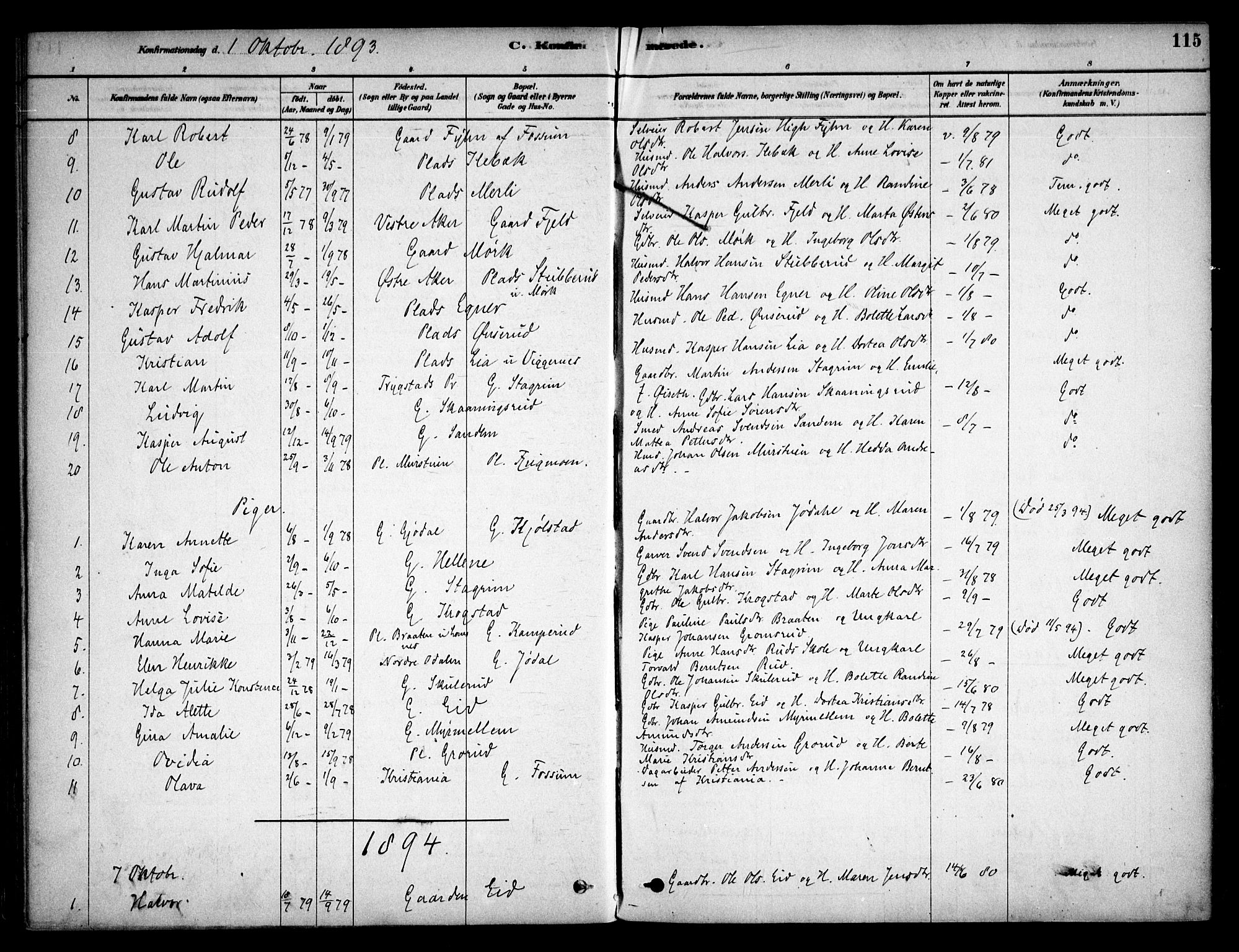 Aurskog prestekontor Kirkebøker, AV/SAO-A-10304a/F/Fb/L0001: Parish register (official) no. II 1, 1878-1909, p. 115