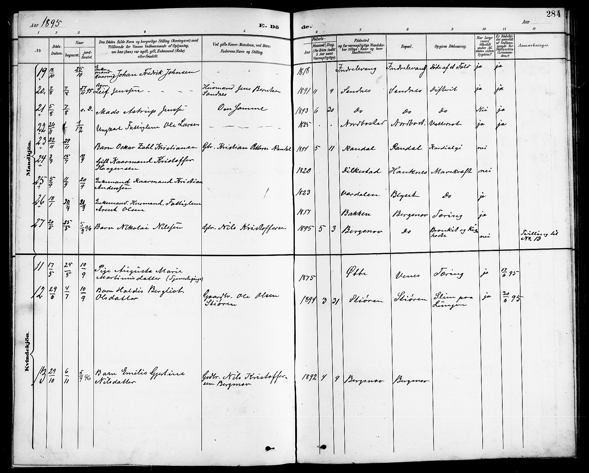 Ministerialprotokoller, klokkerbøker og fødselsregistre - Nordland, AV/SAT-A-1459/838/L0559: Parish register (copy) no. 838C06, 1893-1910, p. 284