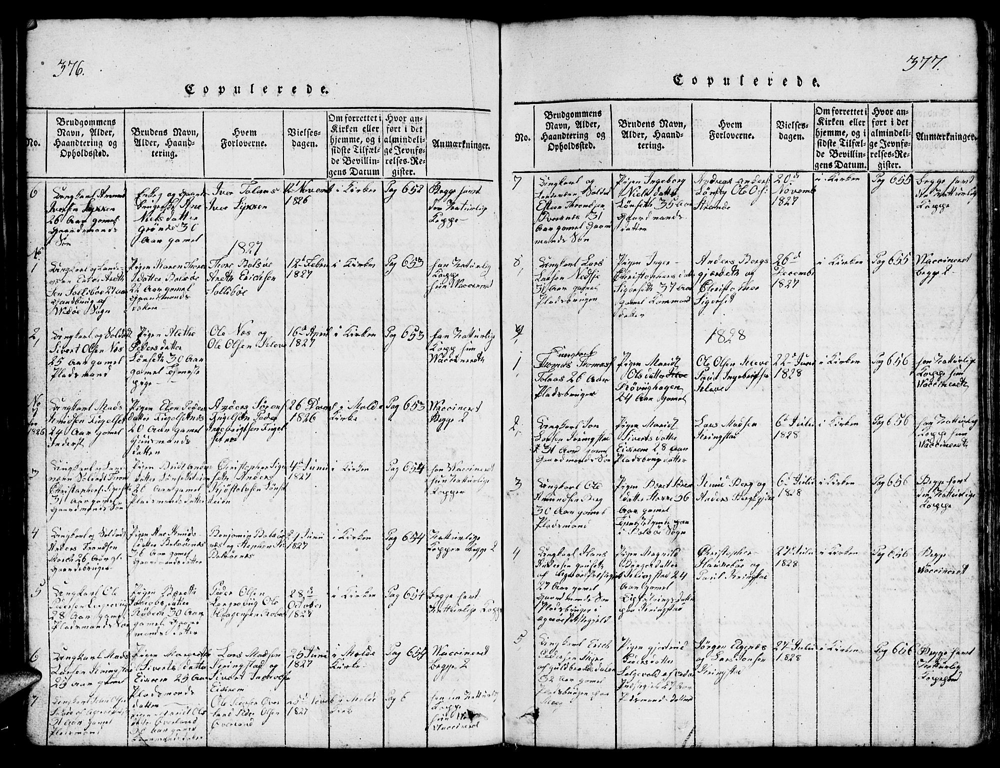 Ministerialprotokoller, klokkerbøker og fødselsregistre - Møre og Romsdal, SAT/A-1454/555/L0665: Parish register (copy) no. 555C01, 1818-1868, p. 376-377
