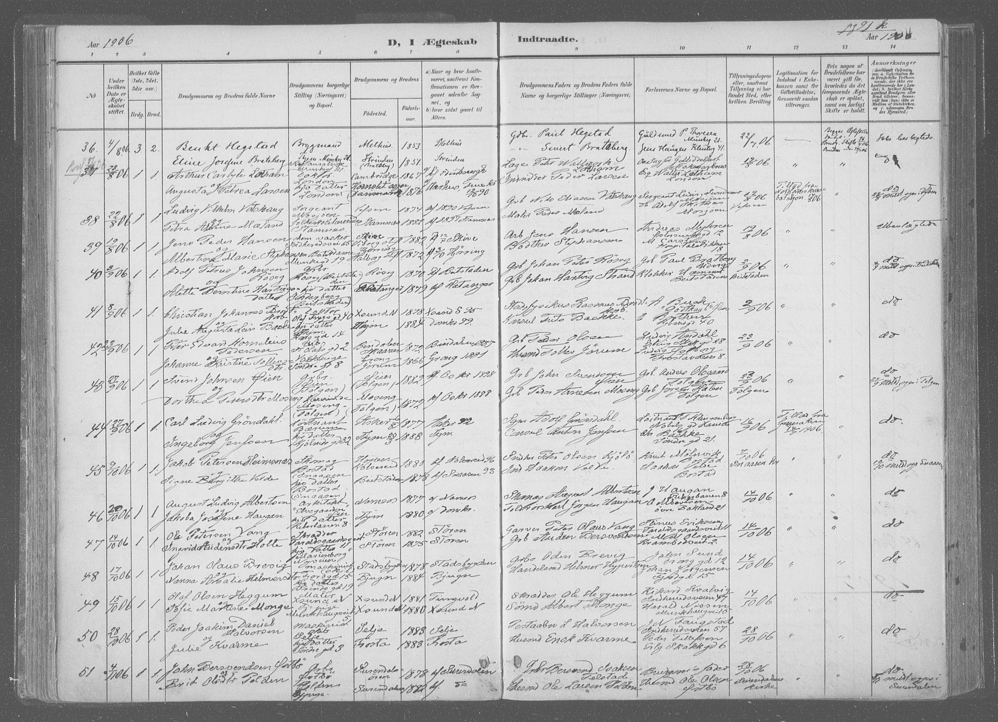 Ministerialprotokoller, klokkerbøker og fødselsregistre - Sør-Trøndelag, SAT/A-1456/601/L0064: Parish register (official) no. 601A31, 1891-1911, p. 91k