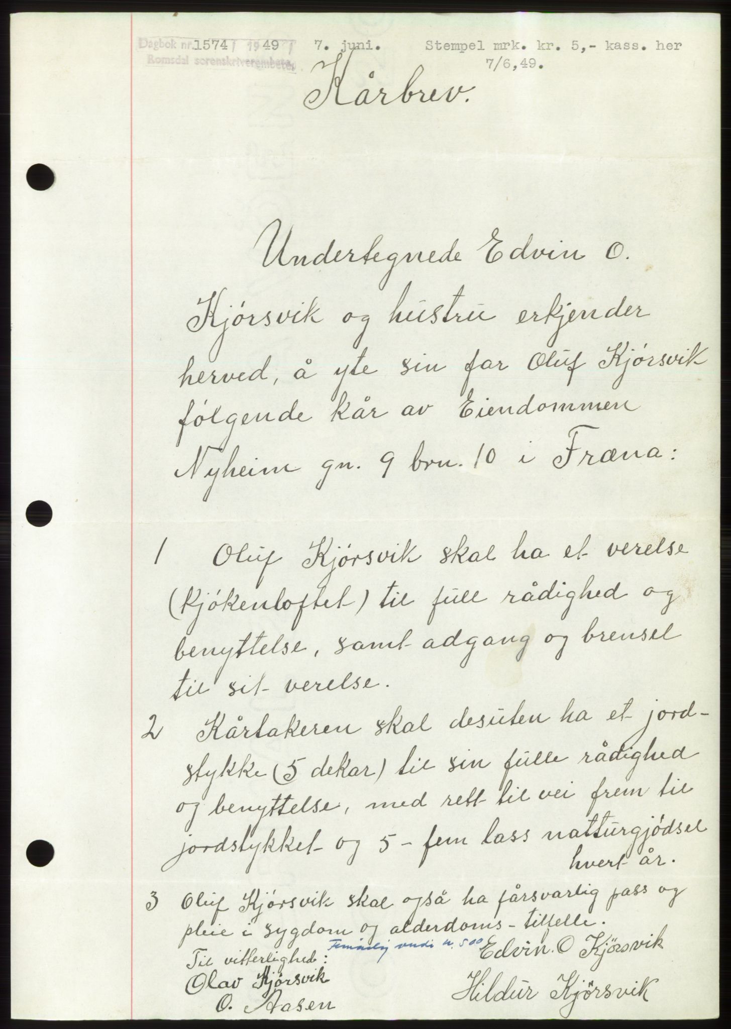 Romsdal sorenskriveri, AV/SAT-A-4149/1/2/2C: Mortgage book no. B4, 1948-1949, Diary no: : 1574/1949