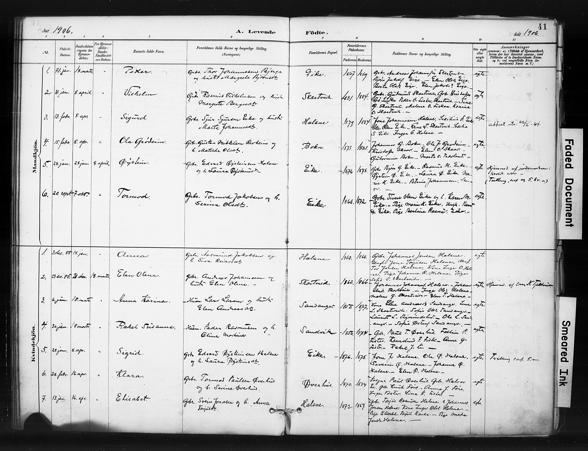 Hjelmeland sokneprestkontor, SAST/A-101843/01/IV/L0015: Parish register (official) no. A 15, 1887-1910, p. 41