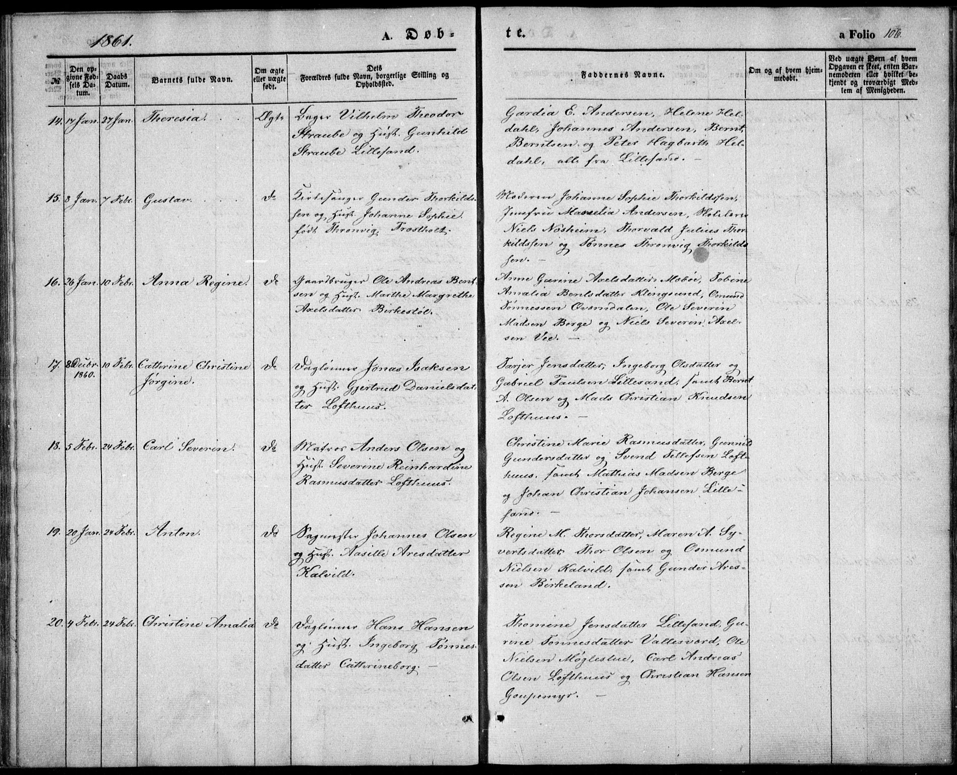 Vestre Moland sokneprestkontor, AV/SAK-1111-0046/F/Fb/Fbb/L0003: Parish register (copy) no. B 3, 1851-1861, p. 106