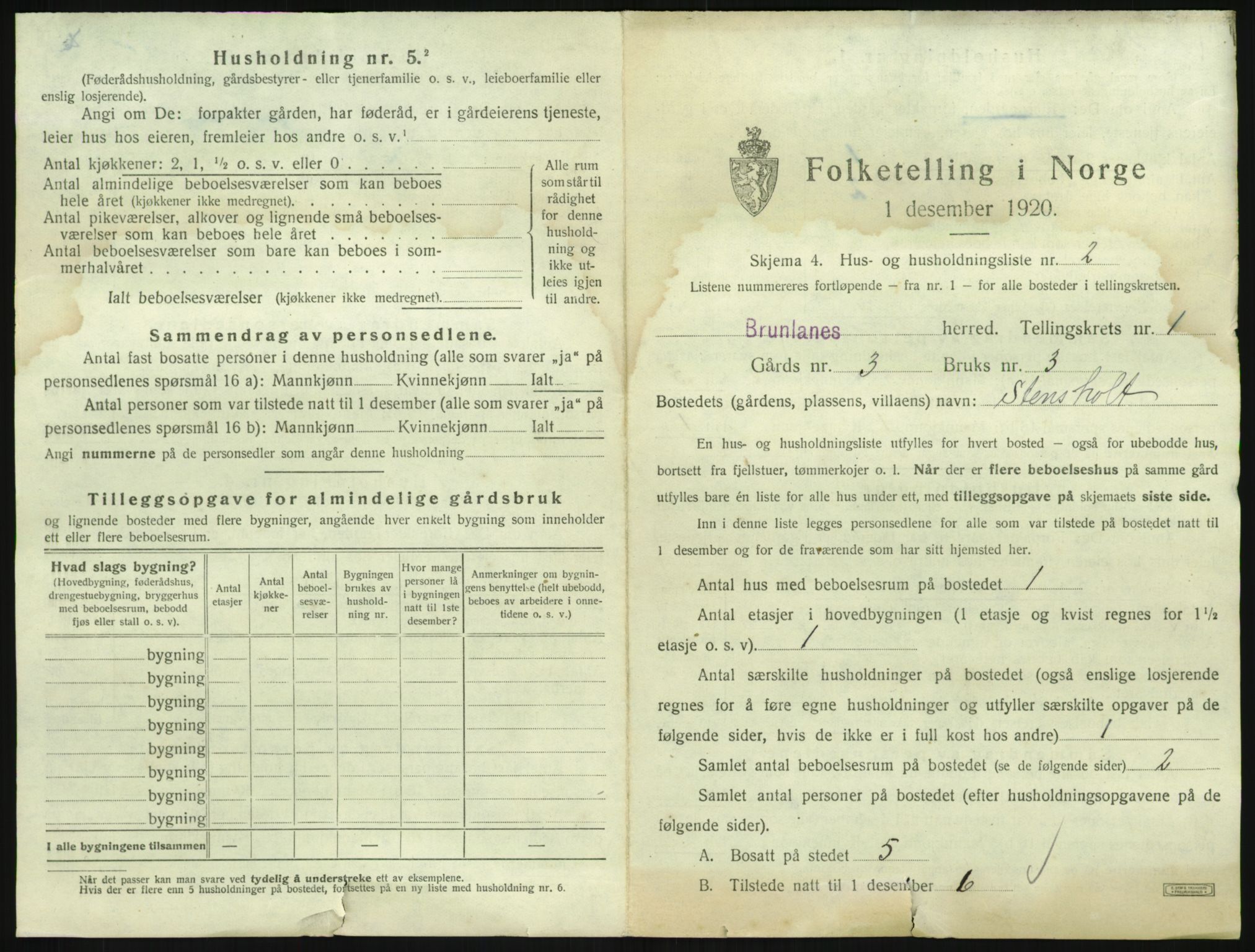 SAKO, 1920 census for Brunlanes, 1920, p. 63