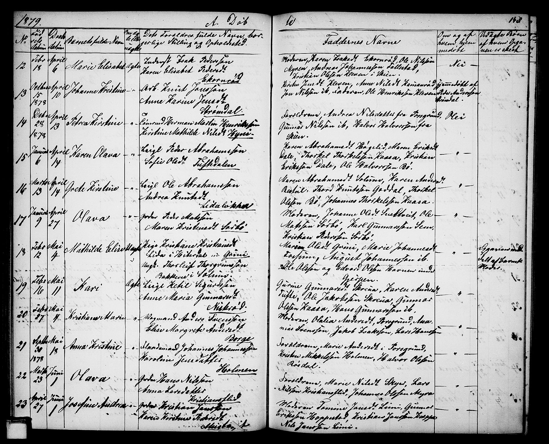 Gjerpen kirkebøker, SAKO/A-265/G/Ga/L0001: Parish register (copy) no. I 1, 1864-1882, p. 148