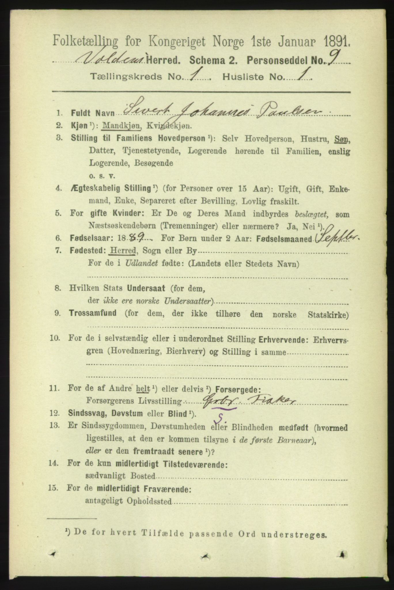 RA, 1891 census for 1519 Volda, 1891, p. 121