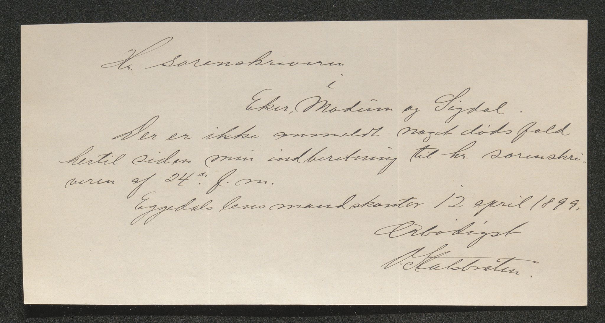Eiker, Modum og Sigdal sorenskriveri, AV/SAKO-A-123/H/Ha/Hab/L0026: Dødsfallsmeldinger, 1899, p. 490