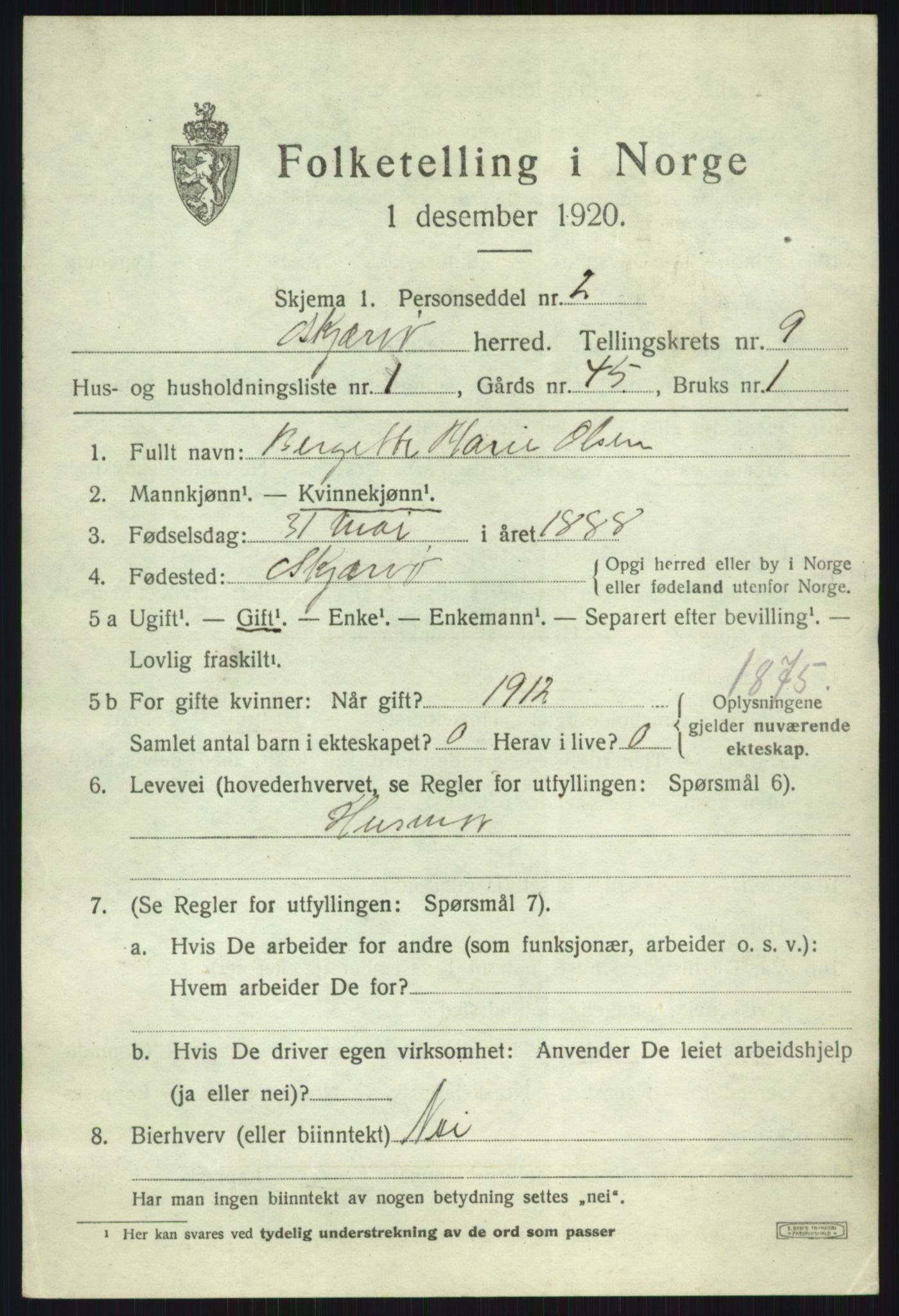 SATØ, 1920 census for Skjervøy, 1920, p. 5111