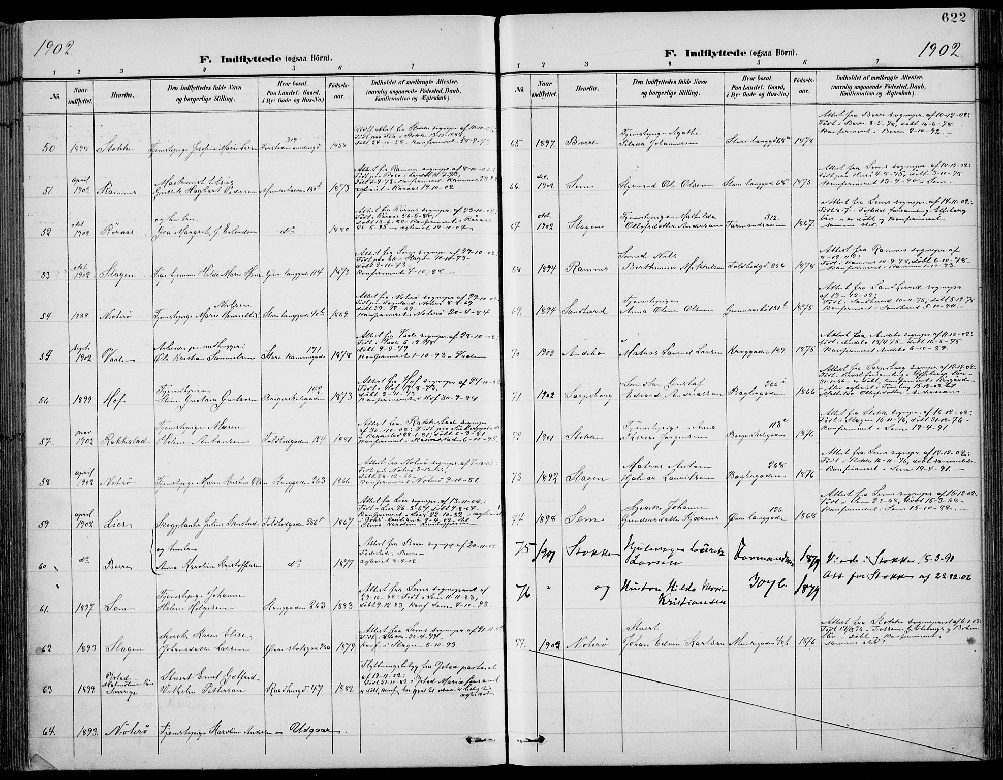 Tønsberg kirkebøker, AV/SAKO-A-330/F/Fa/L0013: Parish register (official) no. I 13, 1900-1913, p. 622