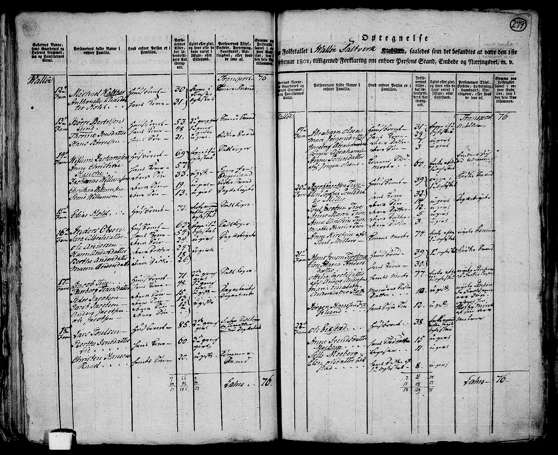 RA, 1801 census for 0721P Sem, 1801, p. 278b-279a