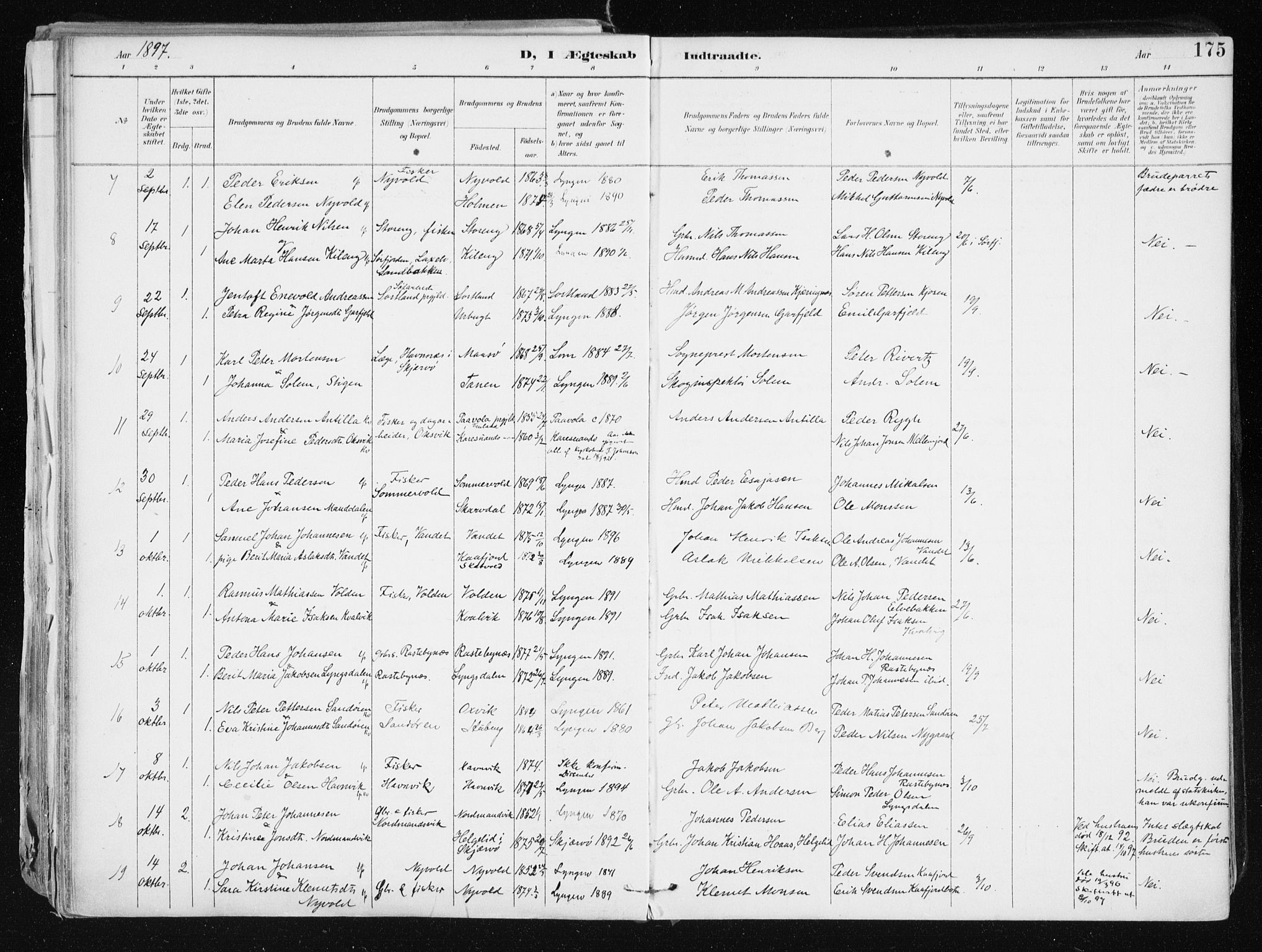 Lyngen sokneprestembete, SATØ/S-1289/H/He/Hea/L0008kirke: Parish register (official) no. 8, 1891-1902, p. 175