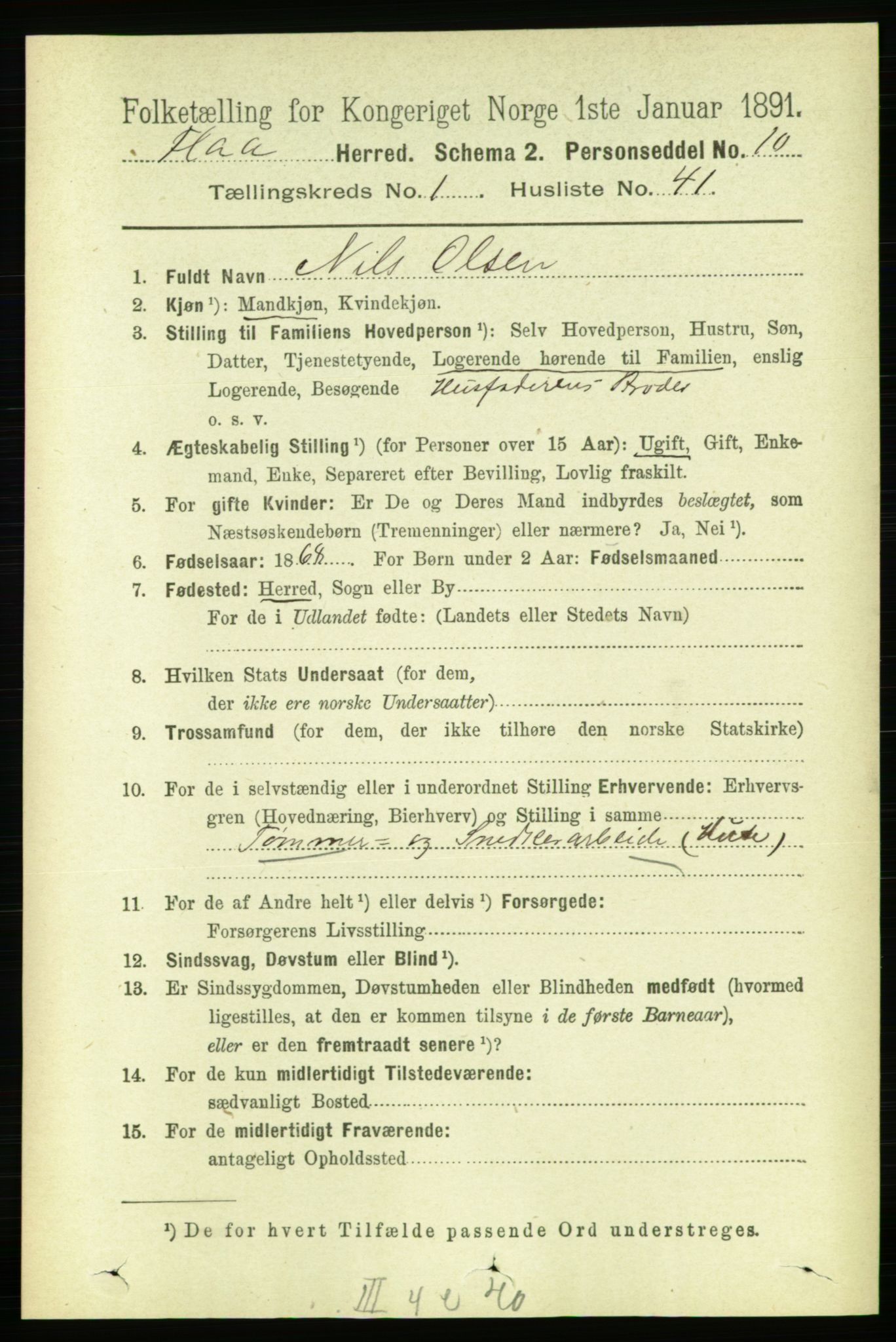 RA, 1891 census for 1652 Flå, 1891, p. 332