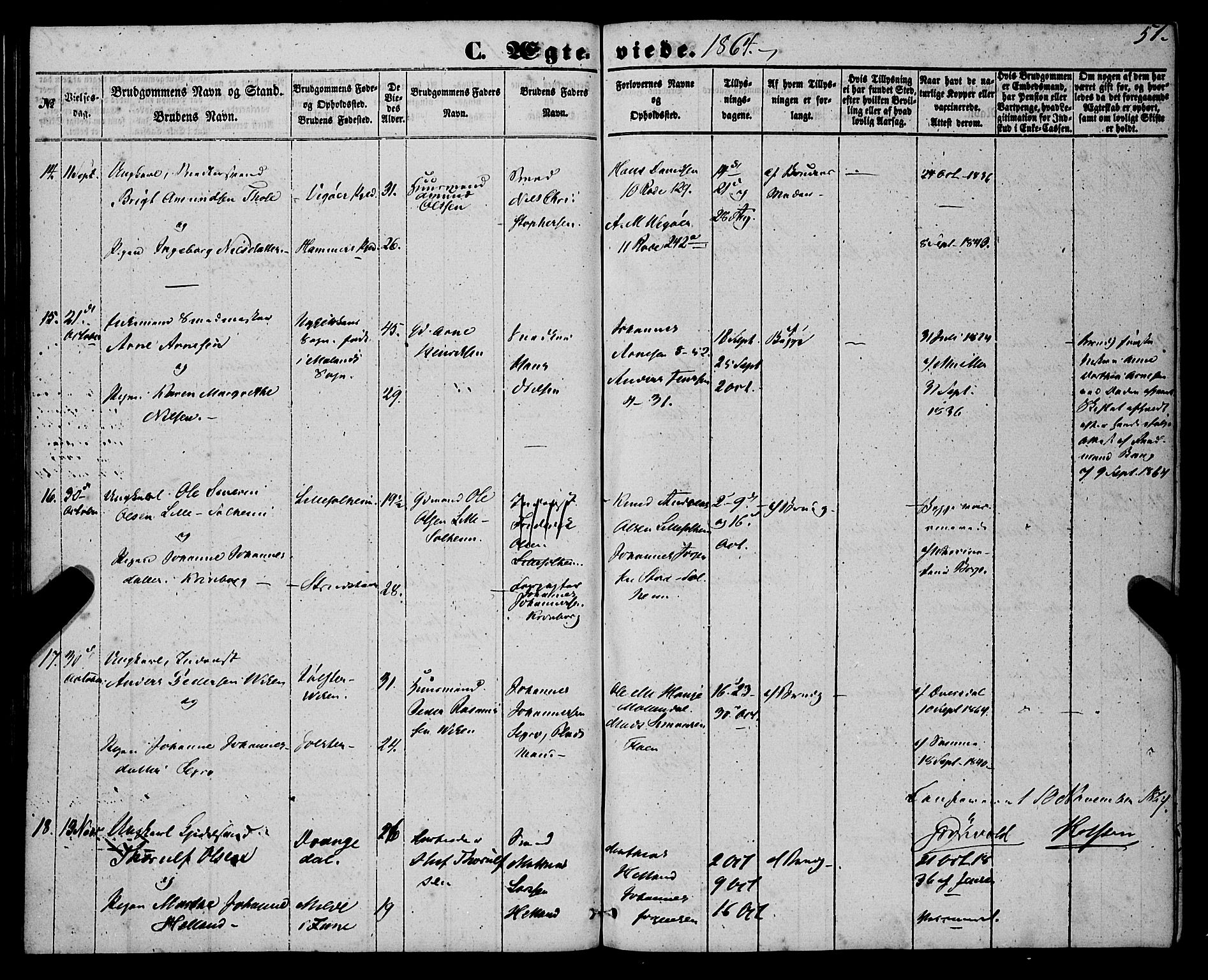 St. Jørgens hospital og Årstad sokneprestembete, AV/SAB-A-99934: Parish register (official) no. A 9, 1853-1878, p. 51