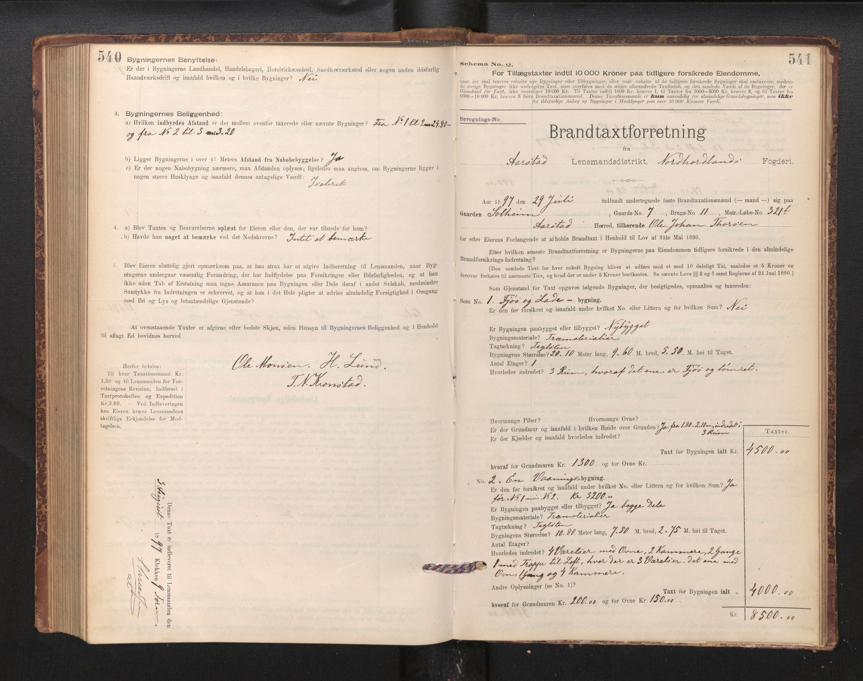 Lensmannen i Årstad, AV/SAB-A-36201/0012/L0011: Branntakstprotokoll,skjematakst, 1895-1901, p. 540-541