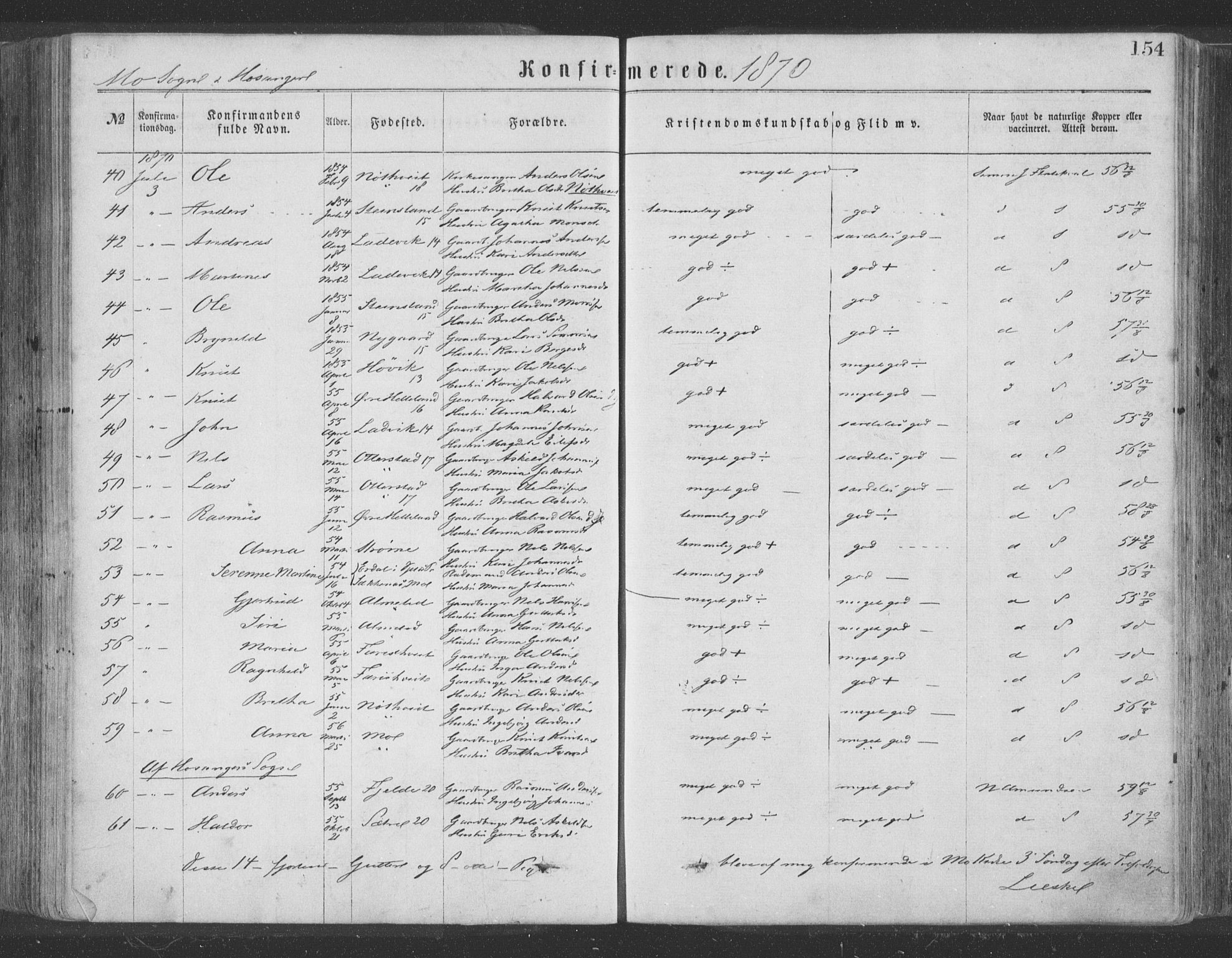 Hosanger sokneprestembete, AV/SAB-A-75801/H/Haa: Parish register (official) no. A 9, 1864-1876, p. 154