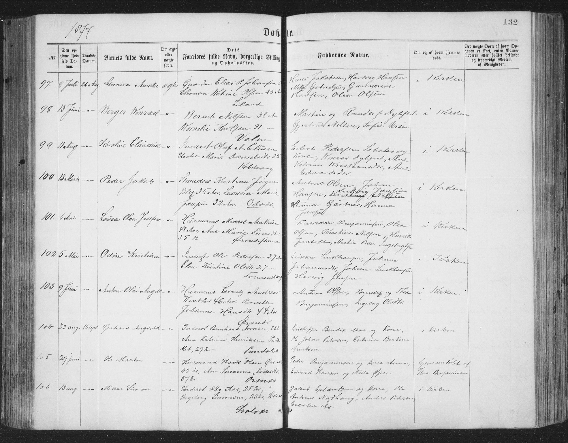 Ministerialprotokoller, klokkerbøker og fødselsregistre - Nordland, AV/SAT-A-1459/874/L1057: Parish register (official) no. 874A01, 1866-1877, p. 132