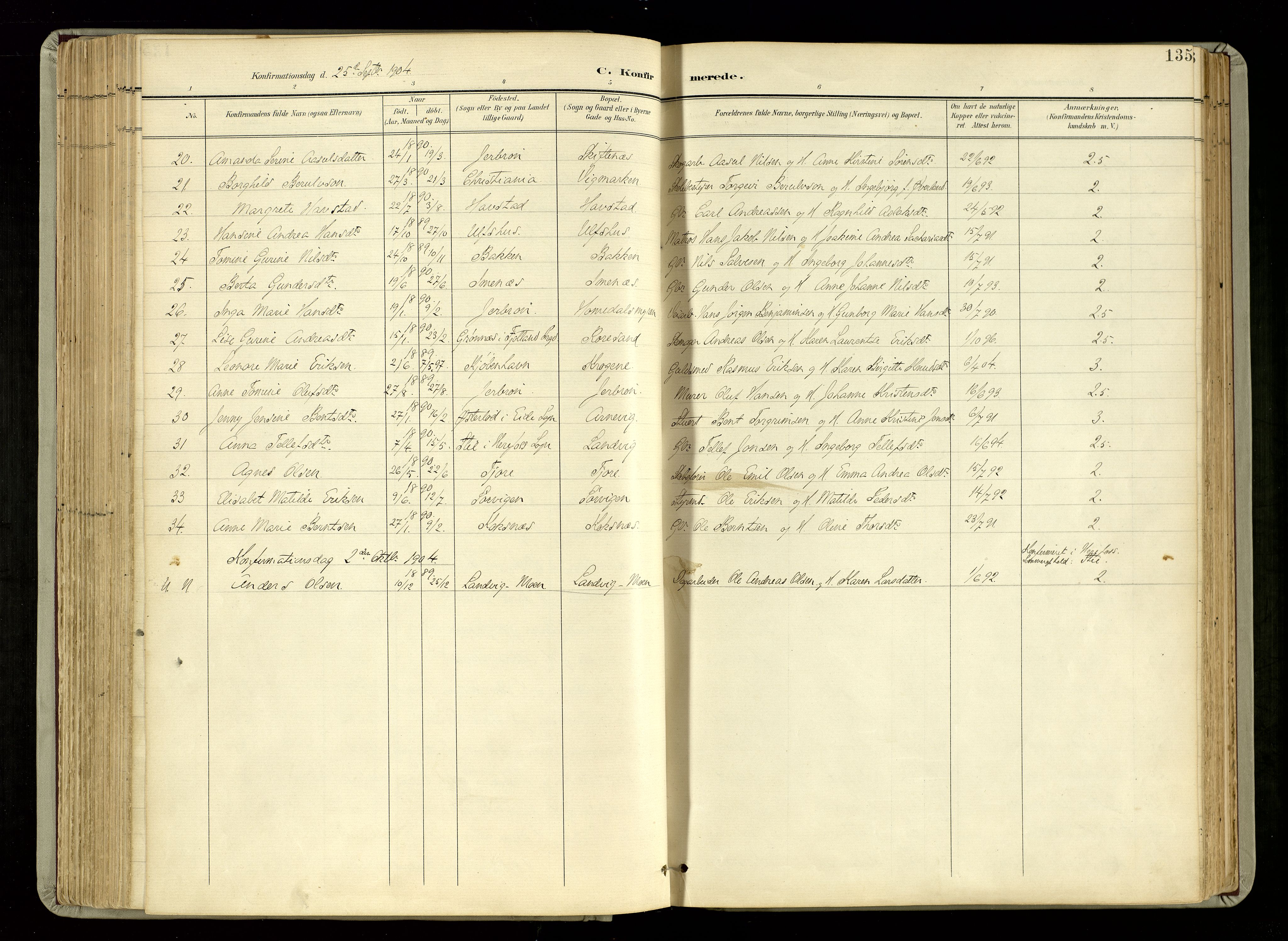 Hommedal sokneprestkontor, SAK/1111-0023/F/Fa/Fab/L0007: Parish register (official) no. A 7, 1898-1924, p. 135
