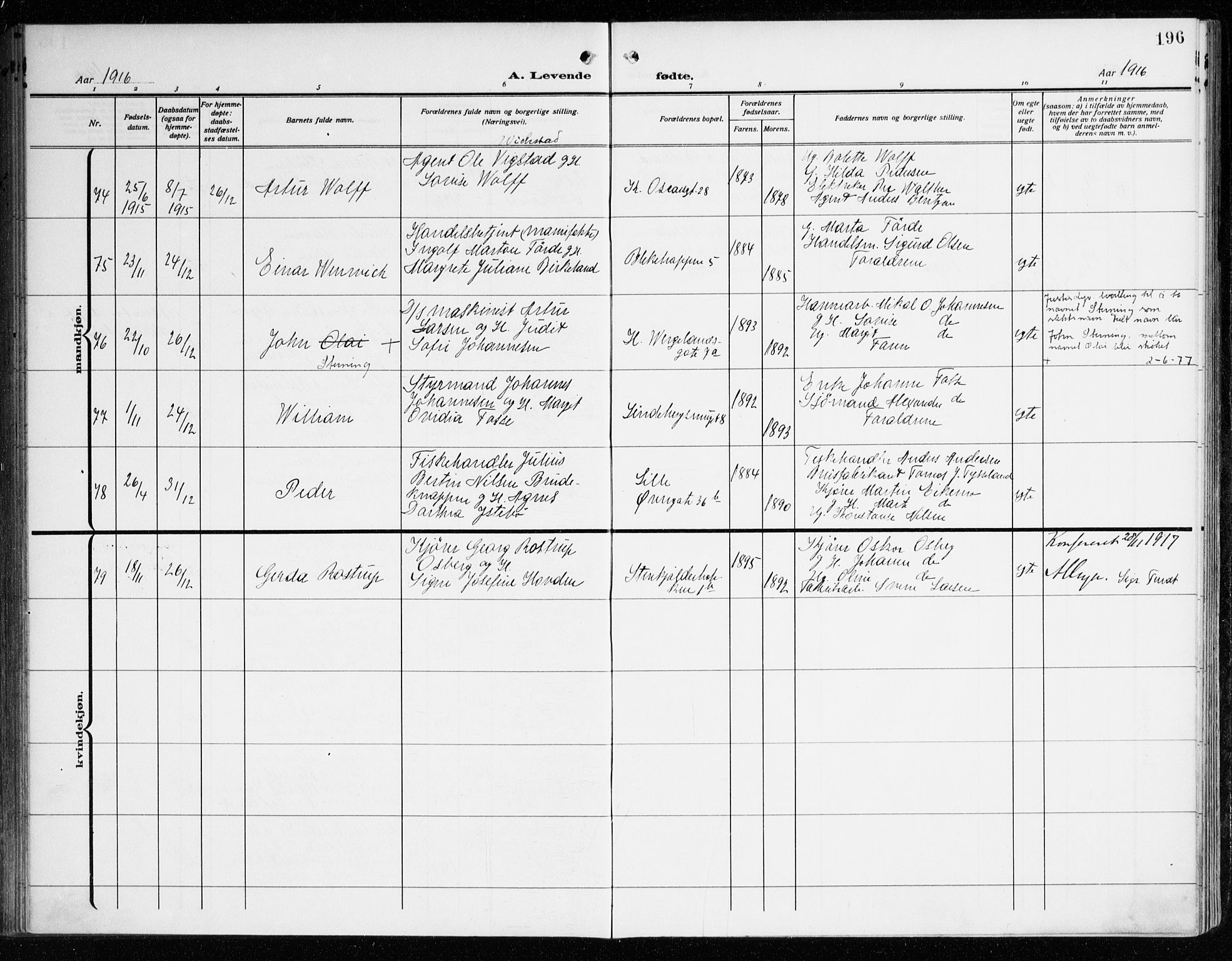 Korskirken sokneprestembete, AV/SAB-A-76101/H/Haa: Parish register (official) no. B 10, 1909-1923, p. 196