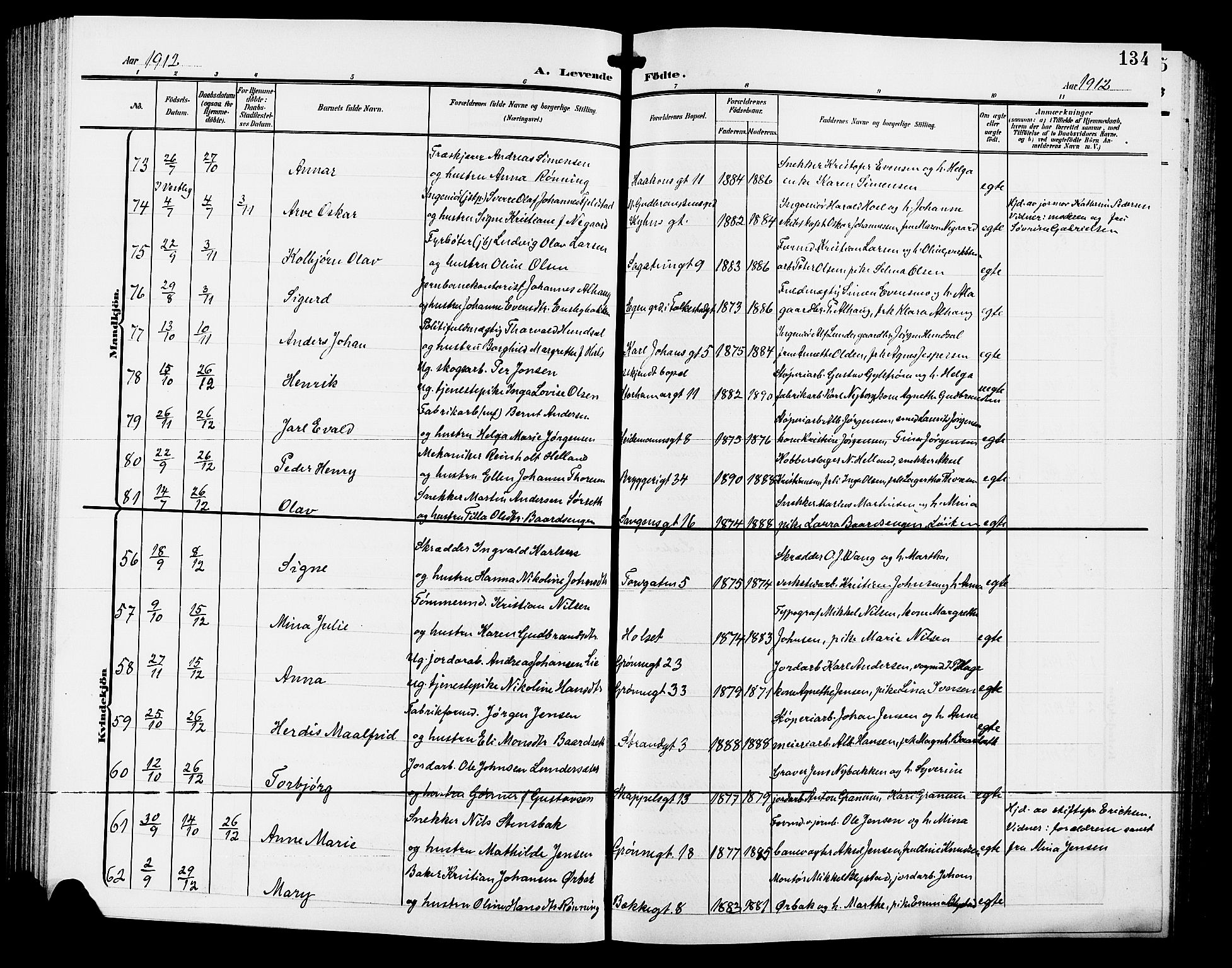 Hamar prestekontor, SAH/DOMPH-002/H/Ha/Hab/L0001: Parish register (copy) no. 1, 1899-1914, p. 134