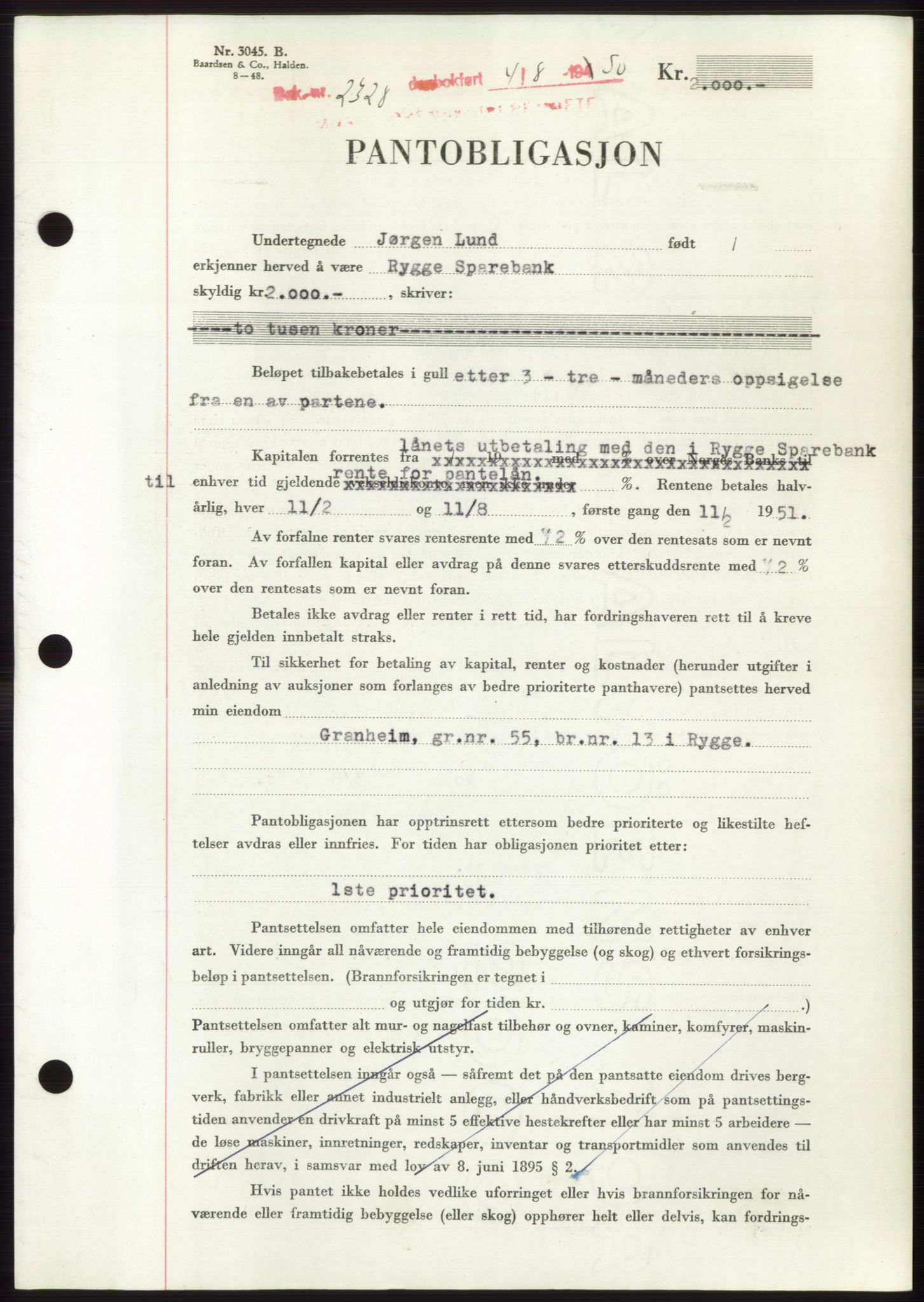 Moss sorenskriveri, AV/SAO-A-10168: Mortgage book no. B24, 1950-1950, Diary no: : 2328/1950