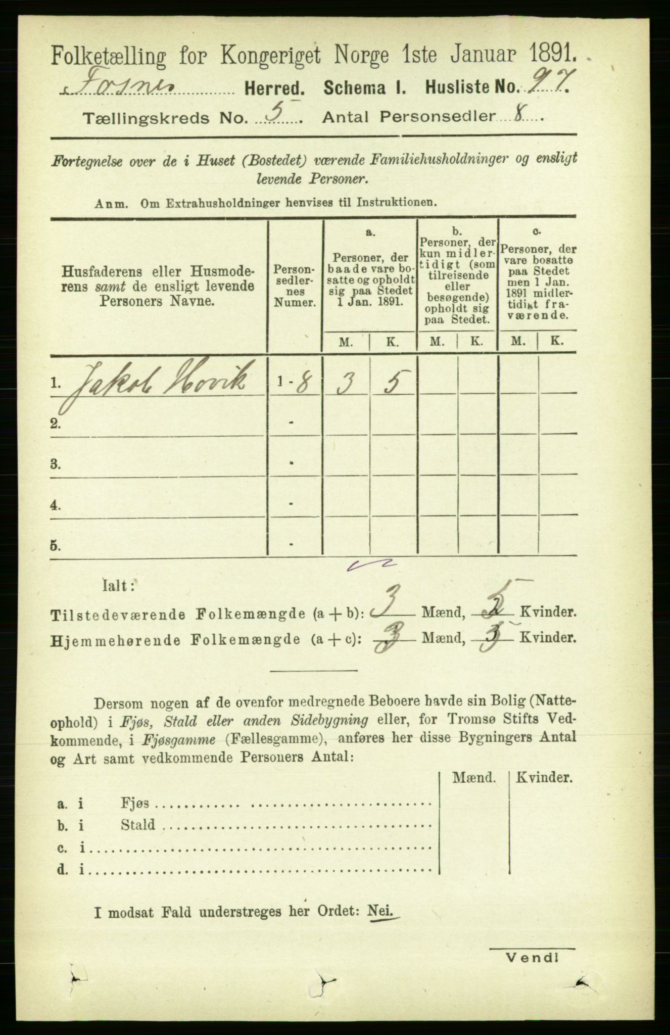 RA, 1891 census for 1748 Fosnes, 1891, p. 1989