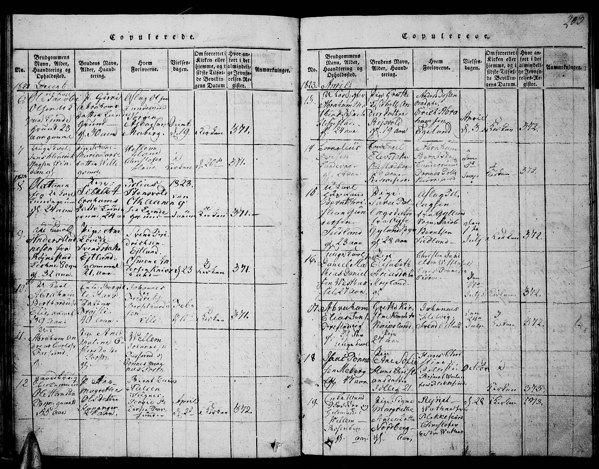 Lista sokneprestkontor, SAK/1111-0027/F/Fb/L0001: Parish register (copy) no. B 1, 1816-1832, p. 203