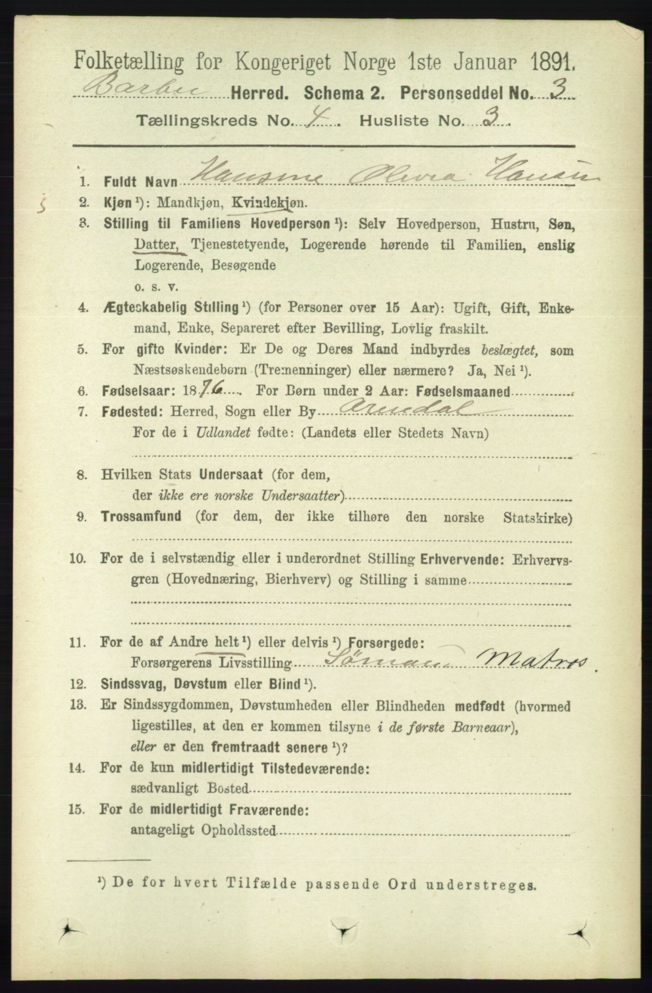 RA, 1891 census for 0990 Barbu, 1891, p. 2461