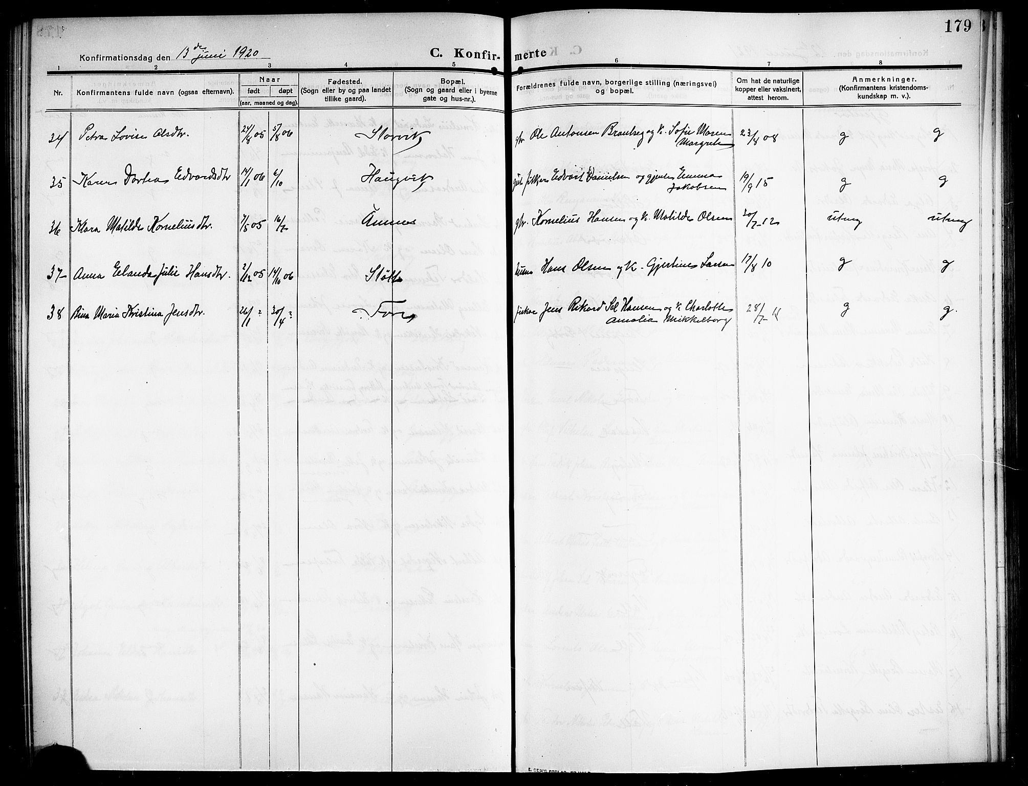 Ministerialprotokoller, klokkerbøker og fødselsregistre - Nordland, AV/SAT-A-1459/843/L0639: Parish register (copy) no. 843C08, 1908-1924, p. 179