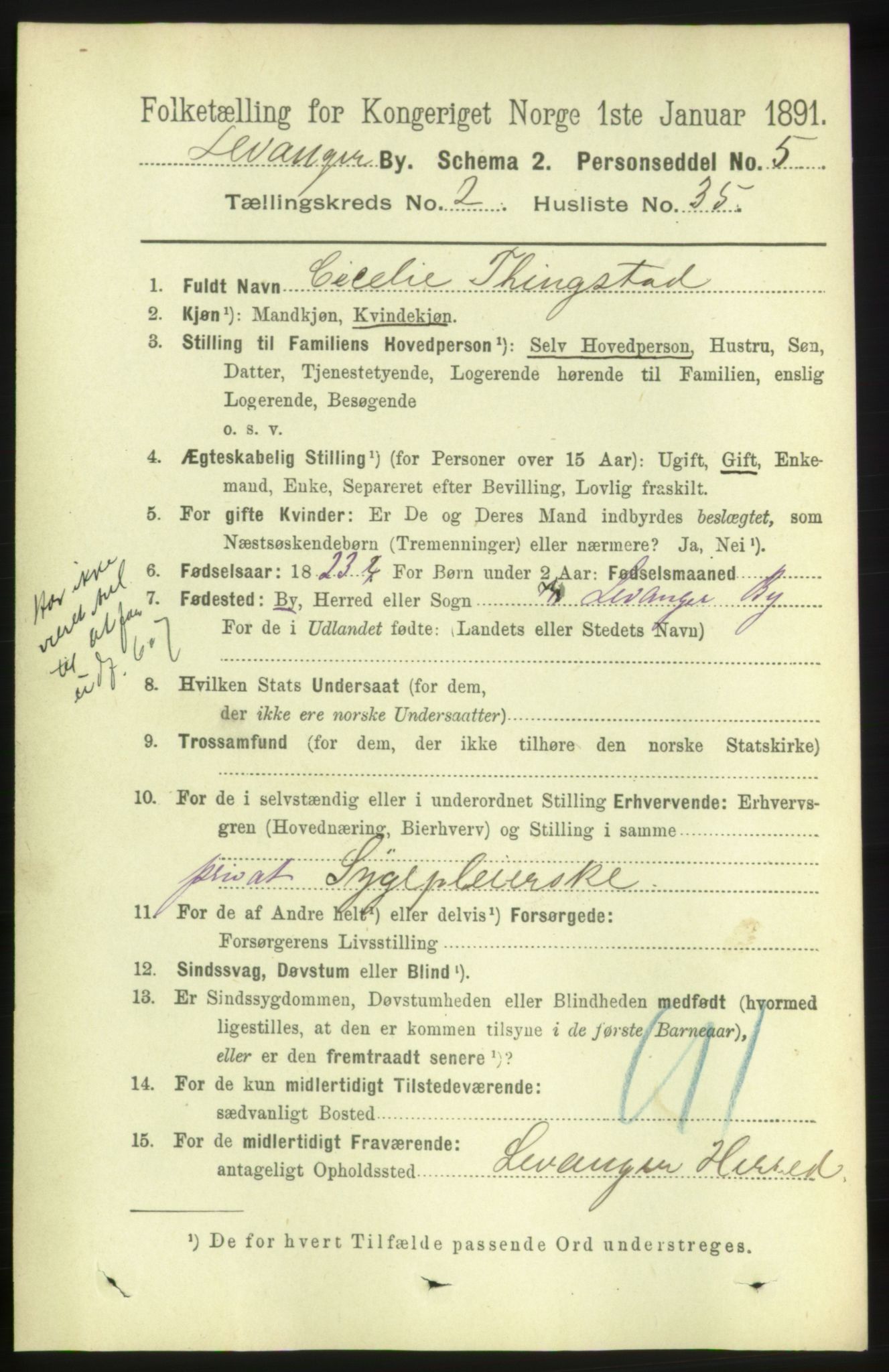 RA, 1891 census for 1701 Levanger, 1891, p. 765