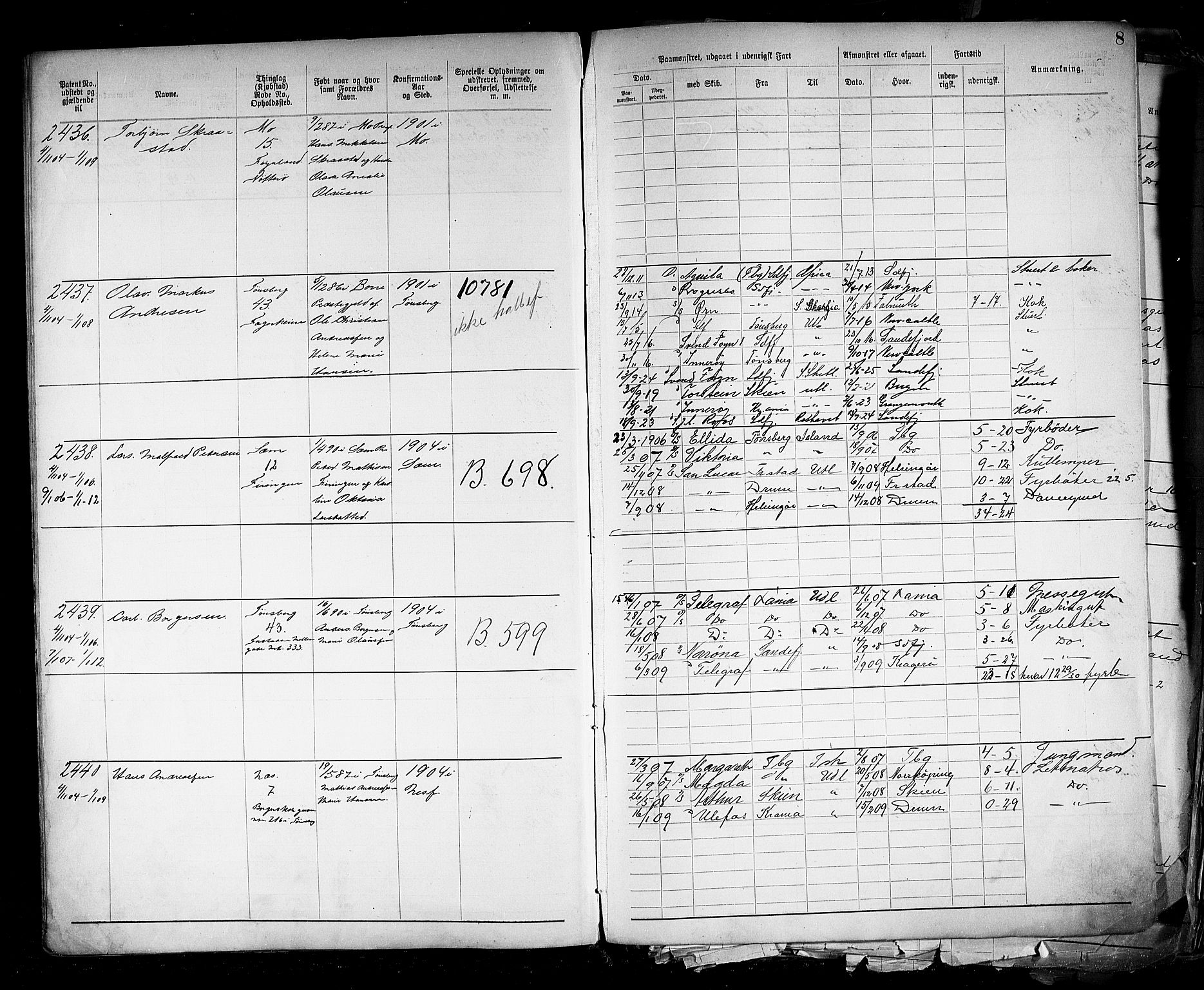 Tønsberg innrulleringskontor, AV/SAKO-A-786/F/Fb/L0005: Annotasjonsrulle Patent nr. 2401-4080, 1904-1910, p. 11