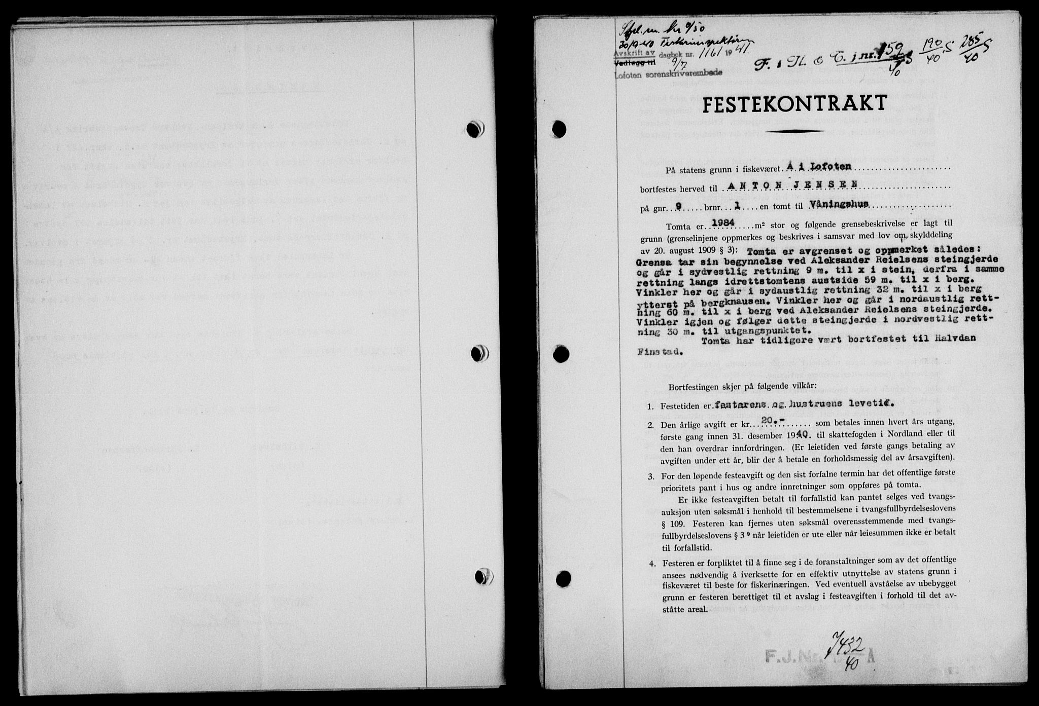 Lofoten sorenskriveri, SAT/A-0017/1/2/2C/L0008a: Mortgage book no. 8a, 1940-1941, Diary no: : 1161/1941