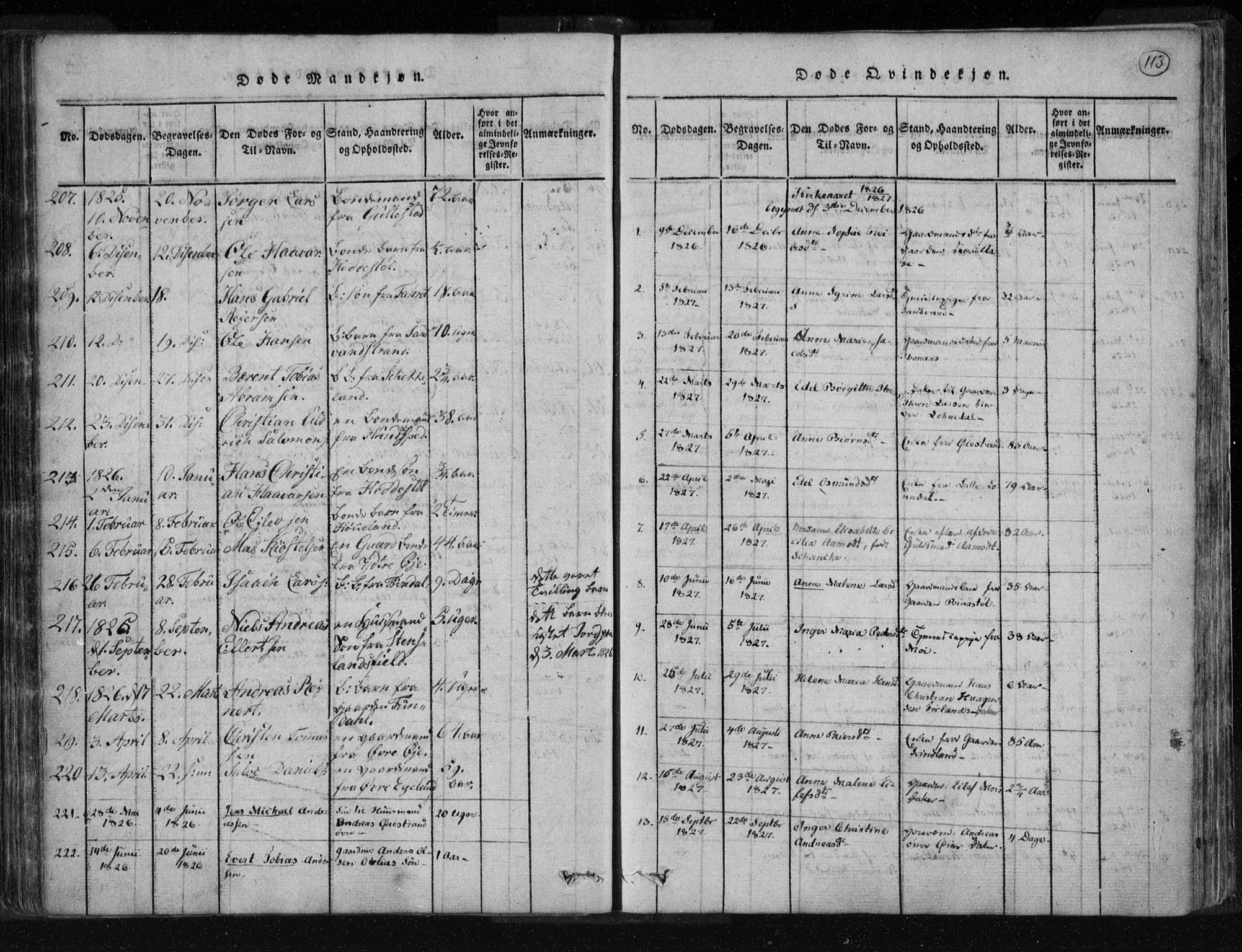 Kvinesdal sokneprestkontor, AV/SAK-1111-0026/F/Fa/Fab/L0003: Parish register (official) no. A 3, 1815-1829, p. 113