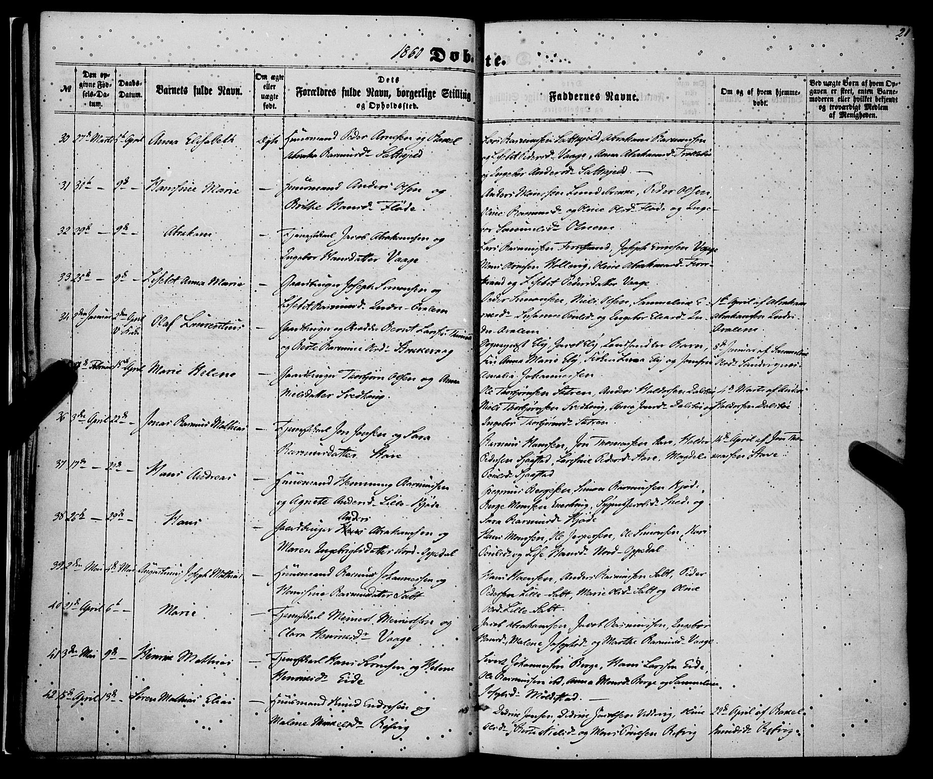 Selje sokneprestembete, SAB/A-99938/H/Ha/Haa/Haaa: Parish register (official) no. A 11, 1858-1870, p. 21
