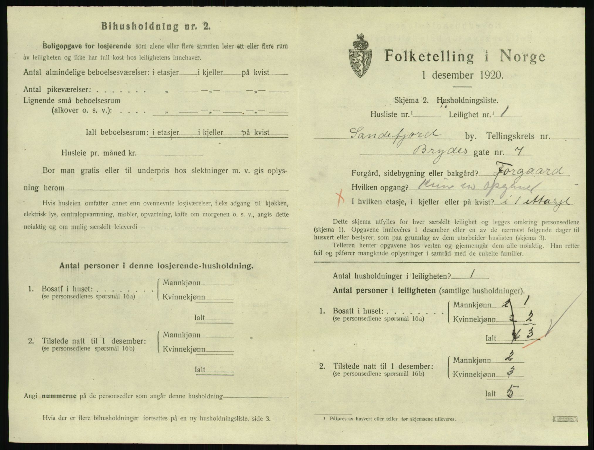 SAKO, 1920 census for Sandefjord, 1920, p. 1354