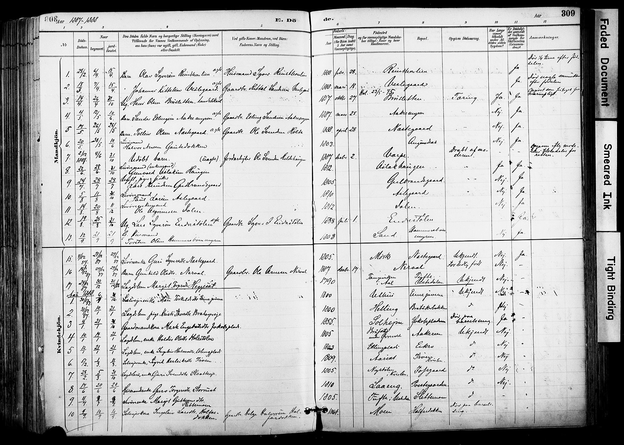 Hol kirkebøker, AV/SAKO-A-227/F/Fa/L0003: Parish register (official) no. I 3, 1887-1918, p. 309