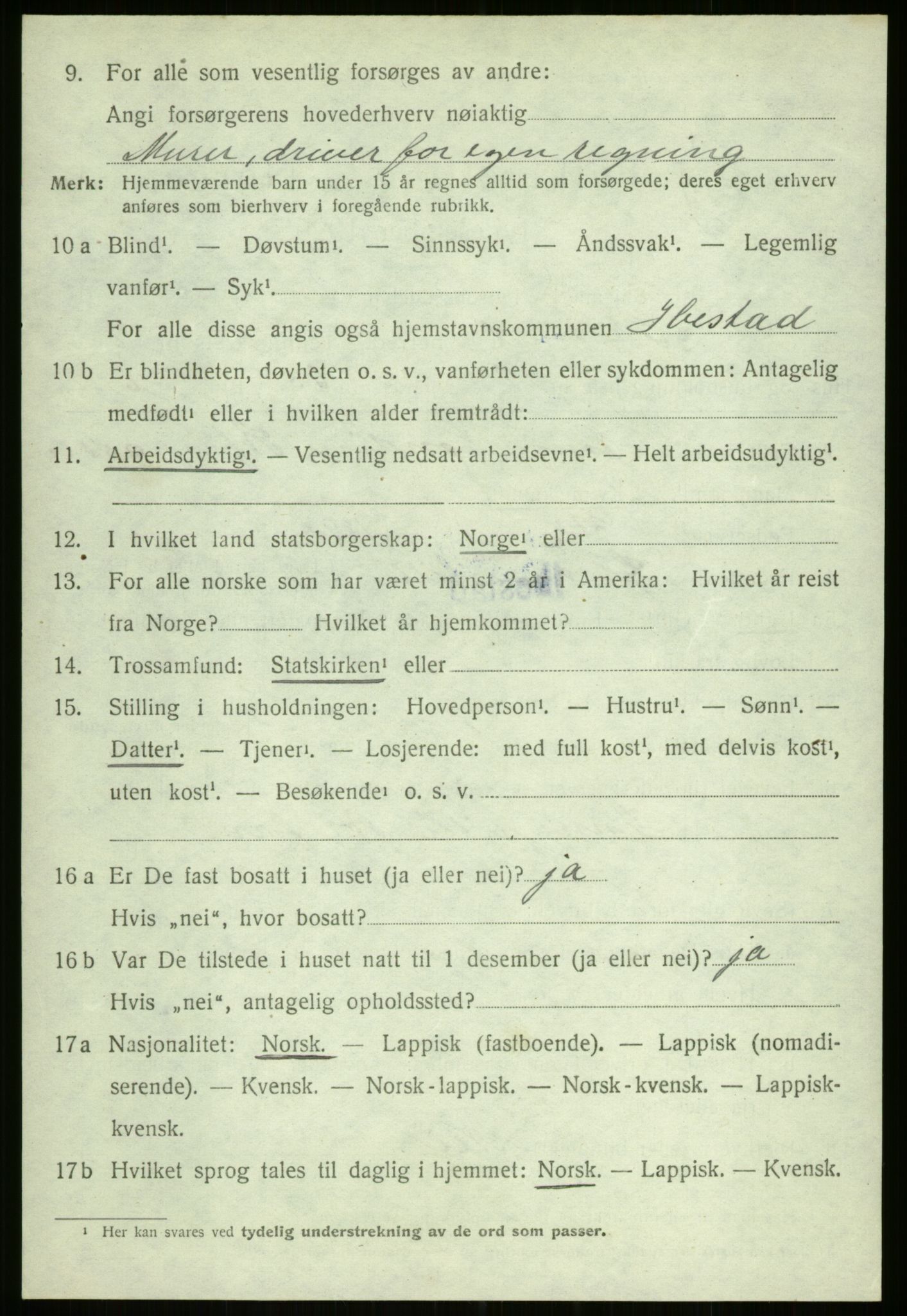 SATØ, 1920 census for Ibestad, 1920, p. 5421