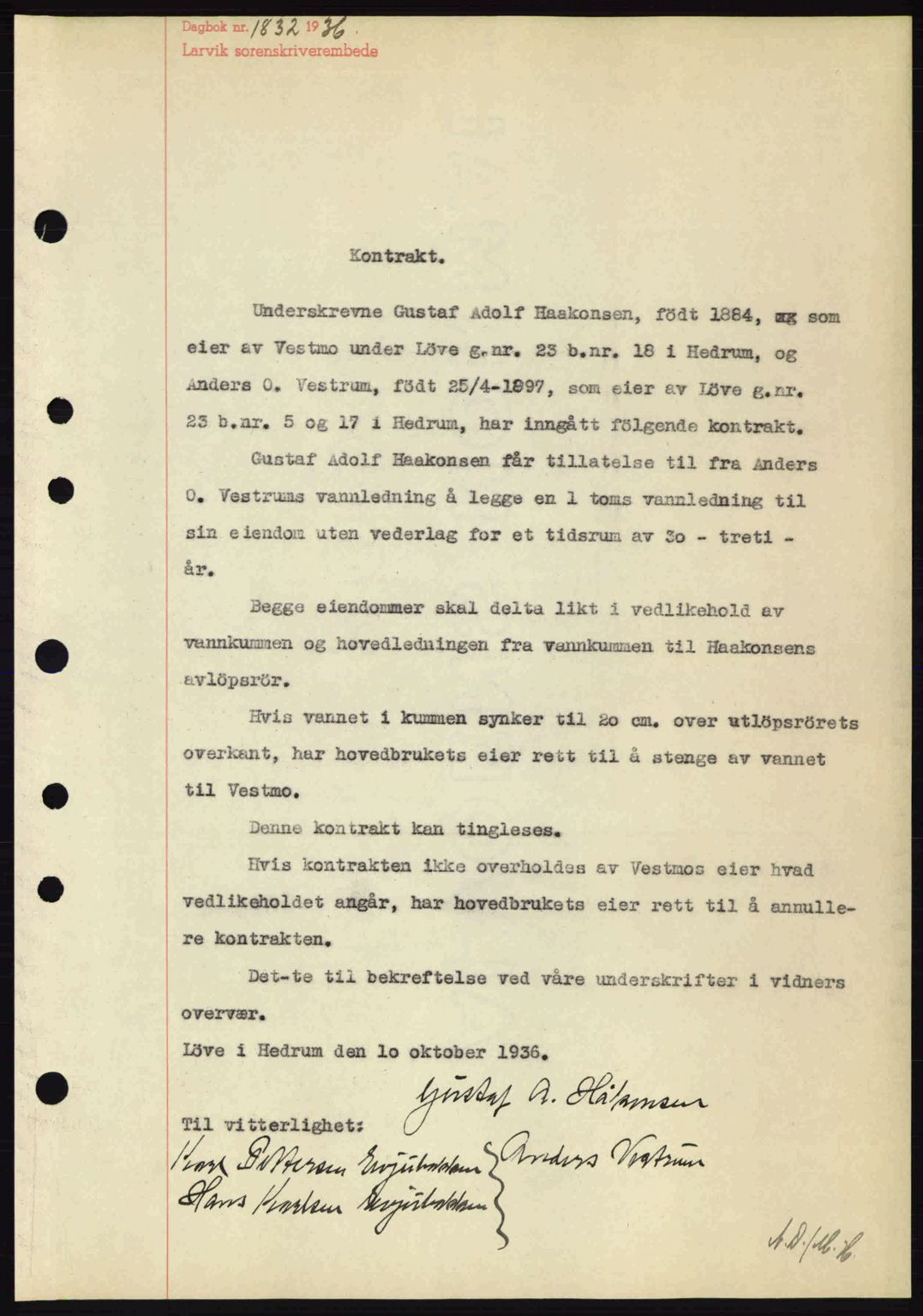 Larvik sorenskriveri, SAKO/A-83/G/Ga/Gab/L0067: Mortgage book no. A-1, 1936-1937, Diary no: : 1832/1936
