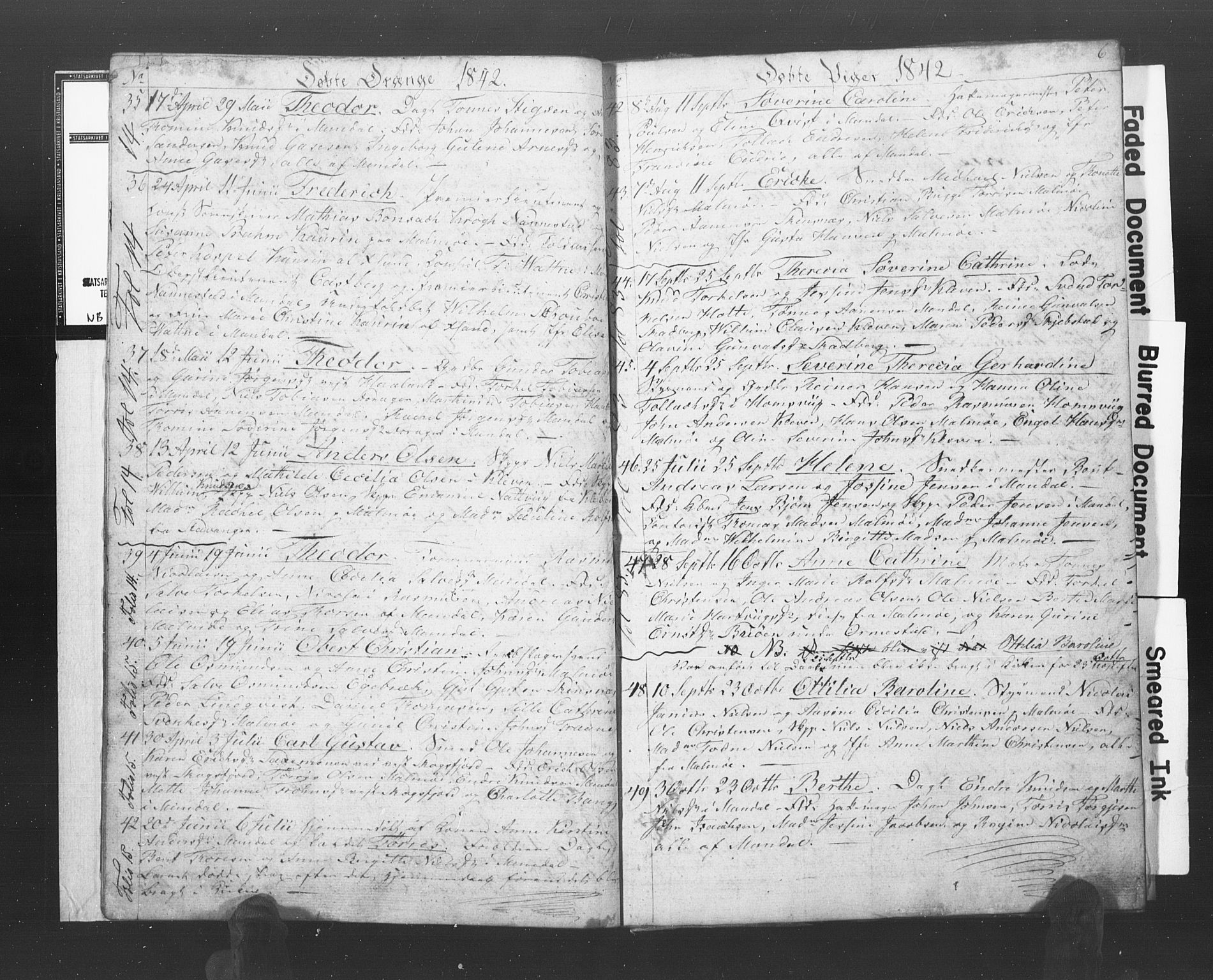 Mandal sokneprestkontor, SAK/1111-0030/F/Fb/Fba/L0005: Parish register (copy) no. B 1E, 1842-1845, p. 6