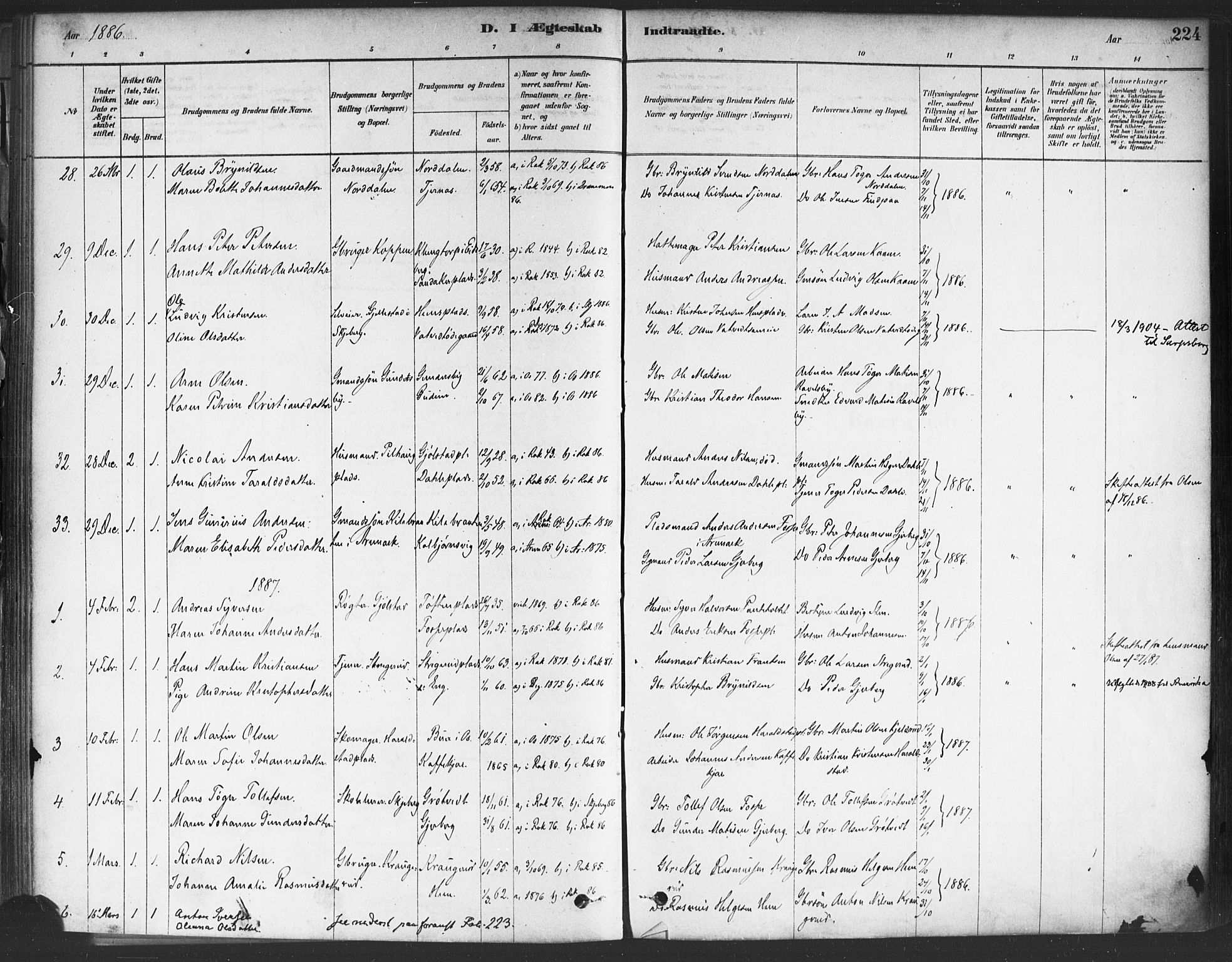 Rakkestad prestekontor Kirkebøker, AV/SAO-A-2008/F/Fa/L0012: Parish register (official) no. I 12, 1878-1893, p. 224