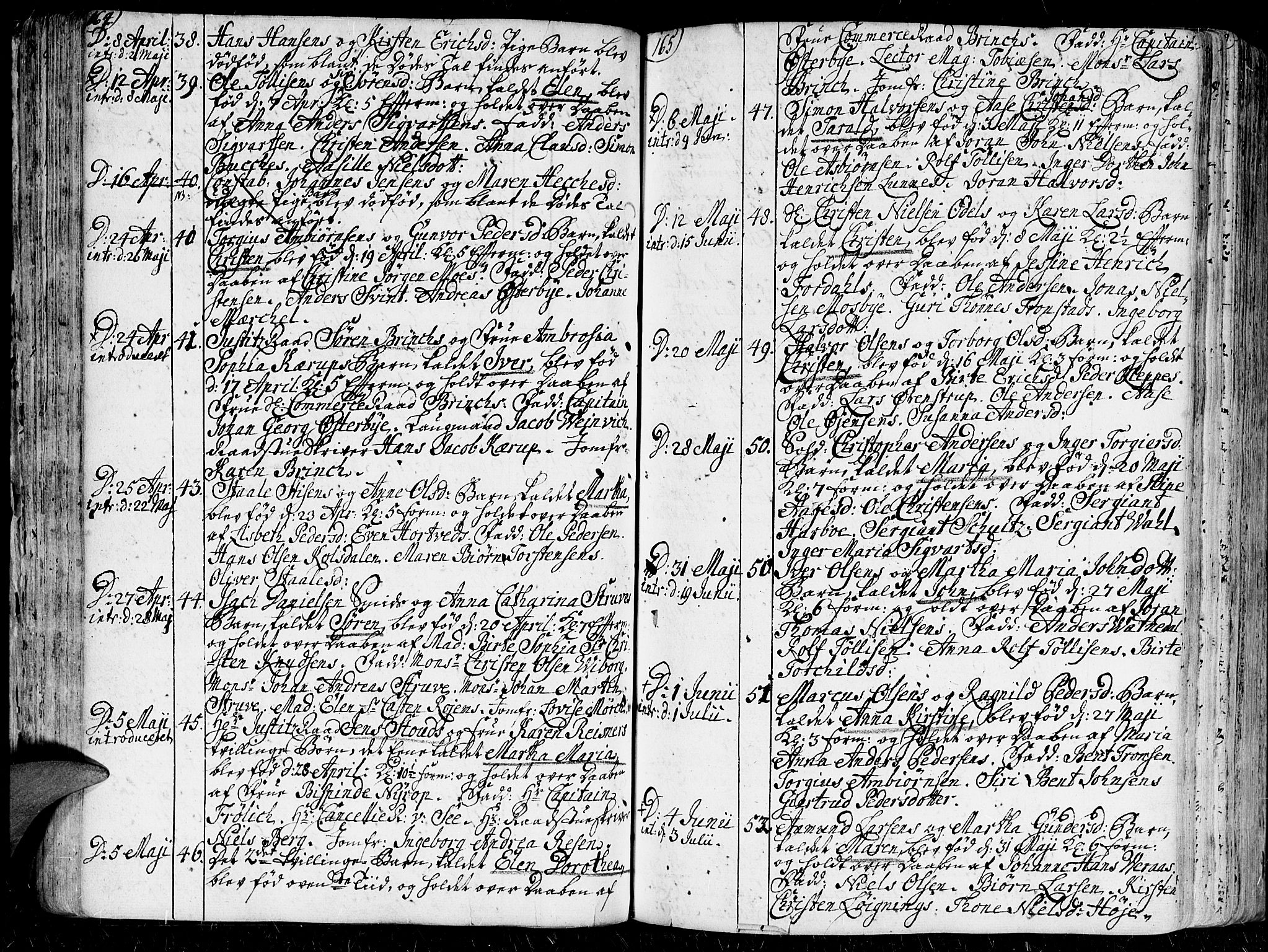 Kristiansand domprosti, SAK/1112-0006/F/Fa/L0001: Parish register (official) no. A 1, 1734-1793, p. 164-165